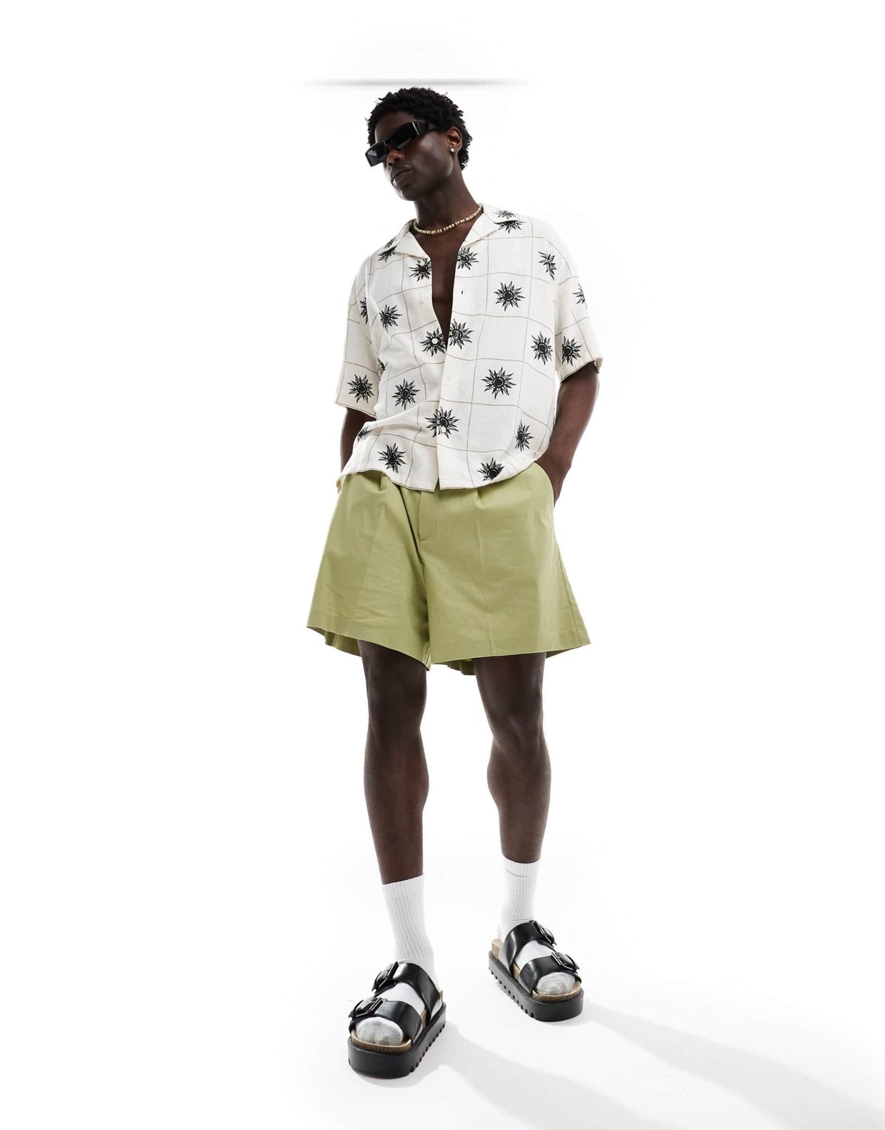 Abercrombie & Fitch square embroided linen blend short sleeve shirt relaxed fit in white - ASOS Sample Sale EU Store