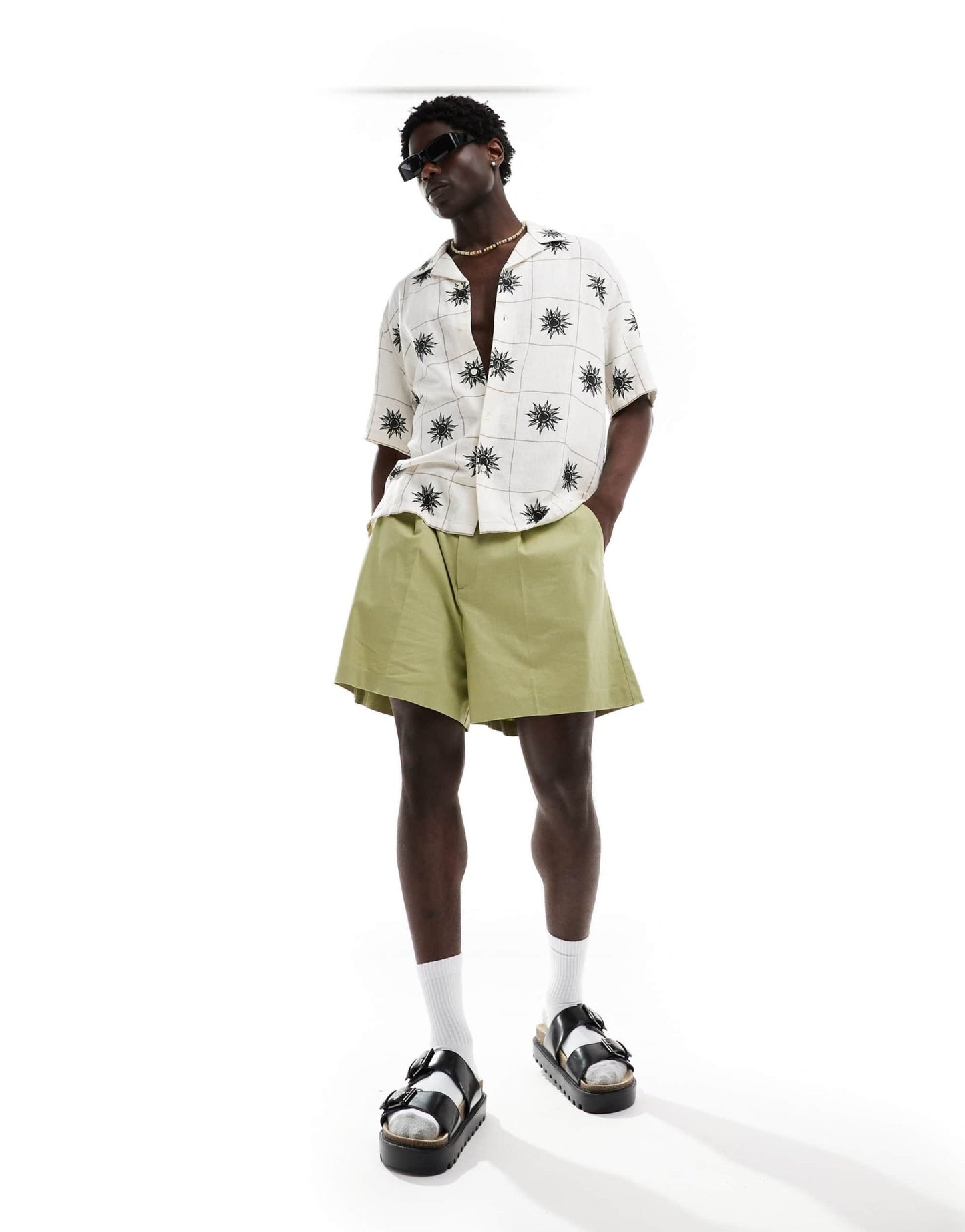 Abercrombie & Fitch square embroided linen blend short sleeve shirt relaxed fit in white - ASOS Sample Sale EU Store