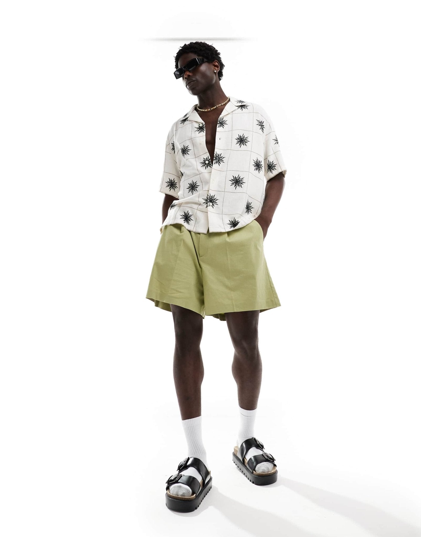 Abercrombie & Fitch square embroided linen blend short sleeve shirt relaxed fit in white - ASOS Sample Sale EU Store