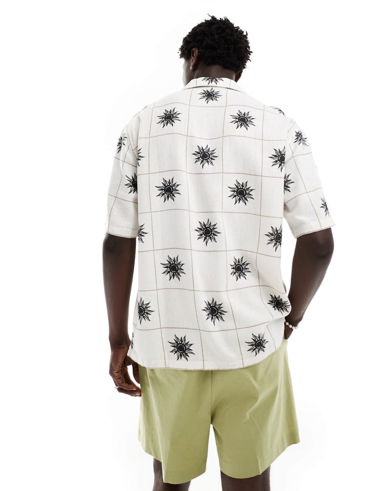 Abercrombie & Fitch square embroided linen blend short sleeve shirt relaxed fit in white - ASOS Sample Sale EU Store