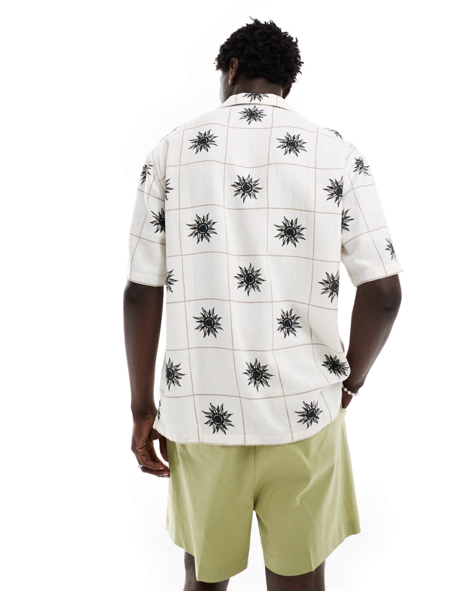 Abercrombie & Fitch square embroided linen blend short sleeve shirt relaxed fit in white - ASOS Sample Sale EU Store