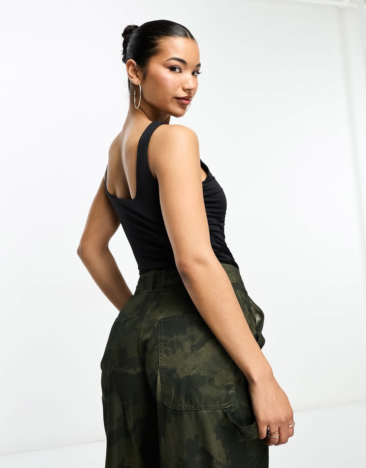 Abercrombie & Fitch square neck ruched bodysuit in black - ASOS Sample Sale EU Store