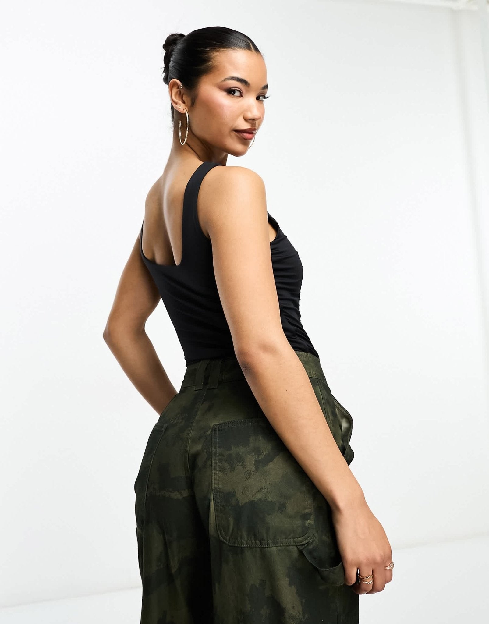 Abercrombie & Fitch square neck ruched bodysuit in black - ASOS Sample Sale EU Store