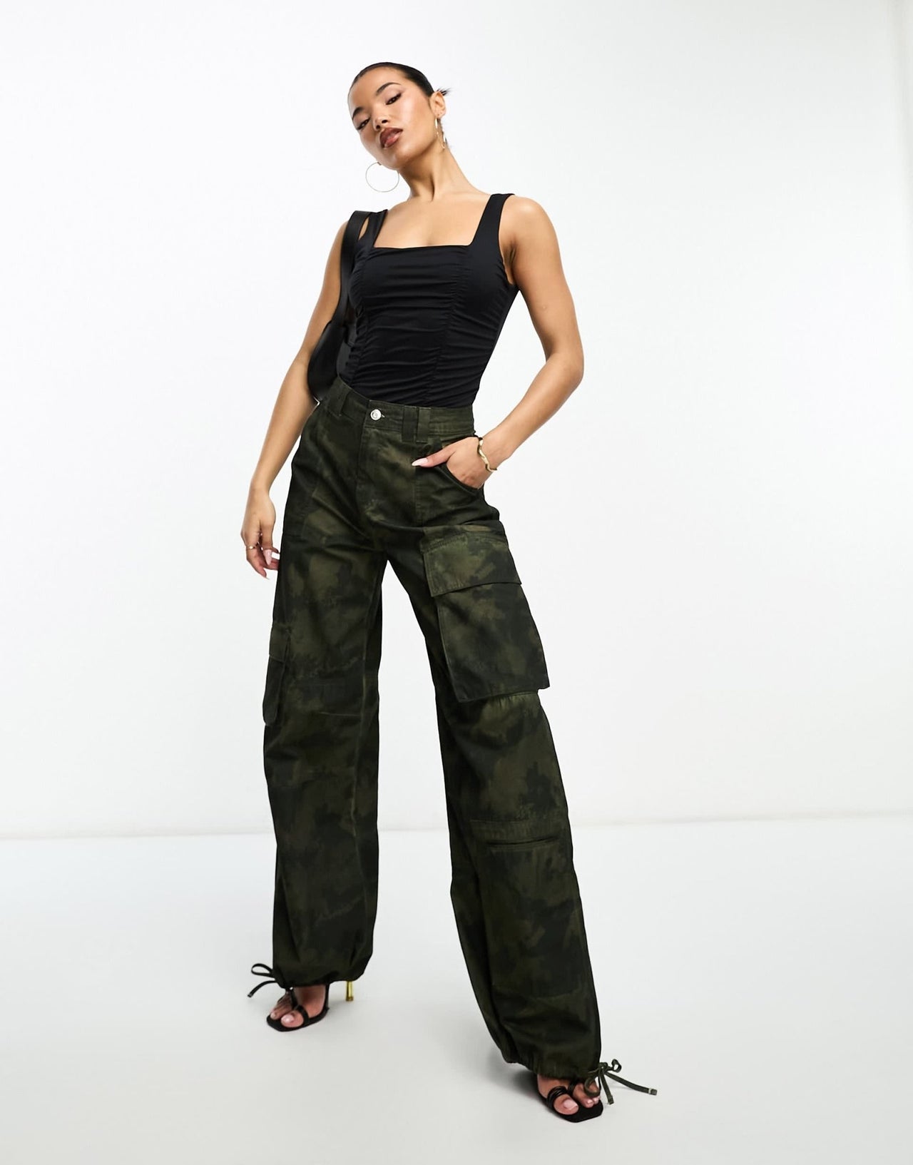 Abercrombie & Fitch square neck ruched bodysuit in black - ASOS Sample Sale EU Store