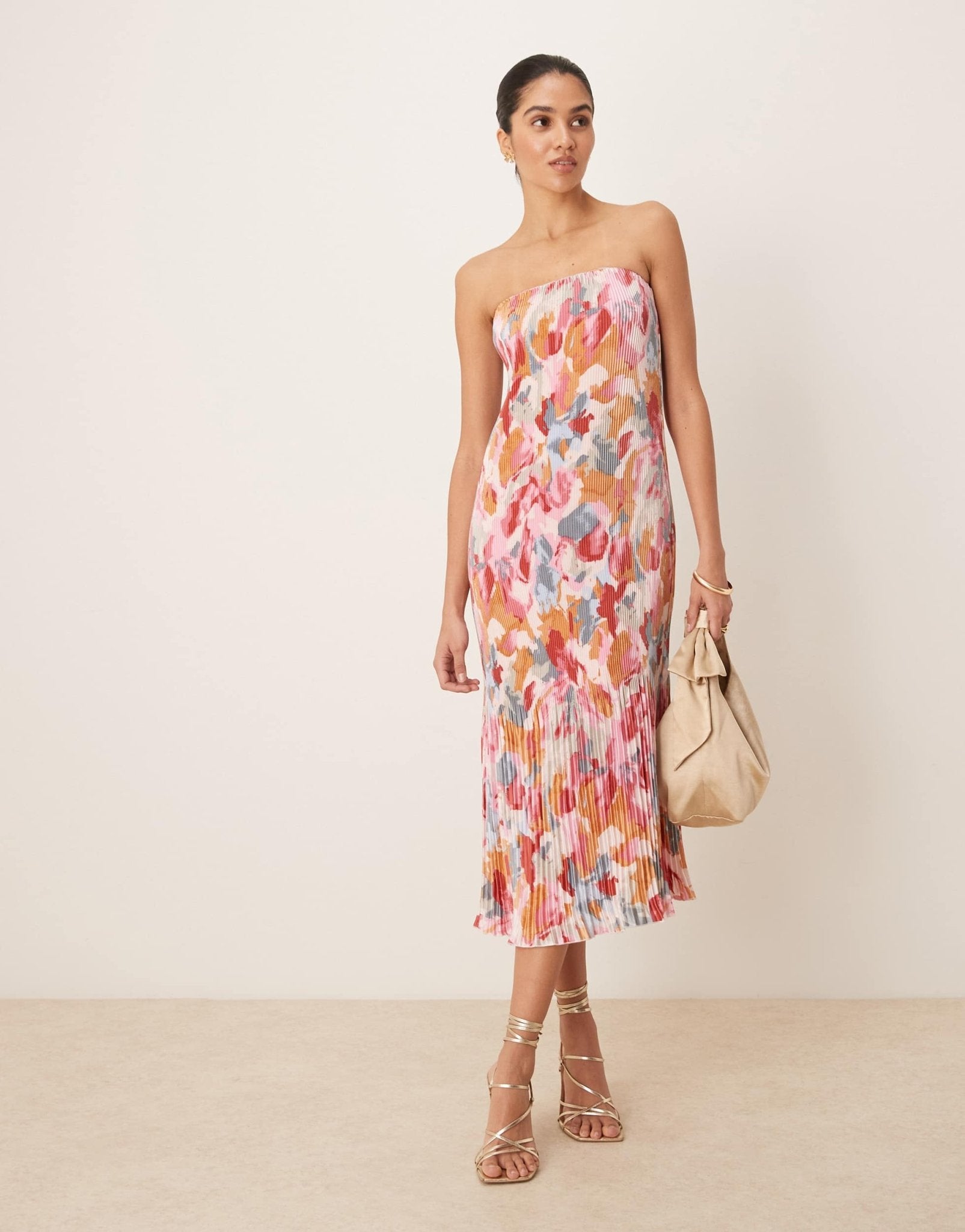 Abercrombie & Fitch strapless giselle pleat maxi dress in yellow abstract - ASOS Sample Sale EU Store