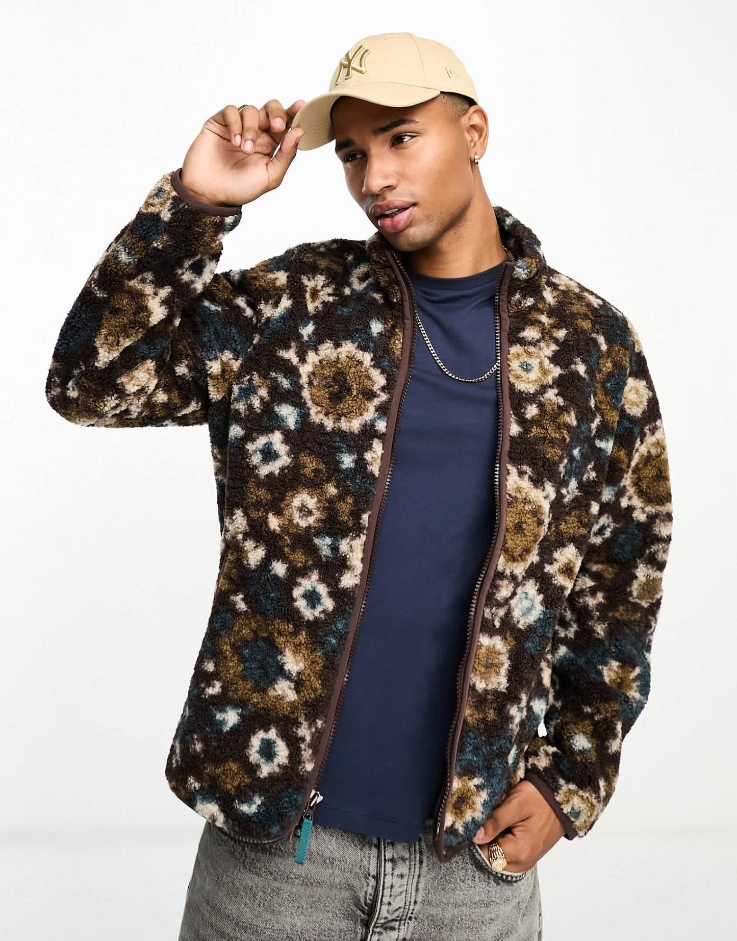 Abercrombie & Fitch tapestry print sherpa full zip jacket in brown - ASOS Sample Sale EU Store