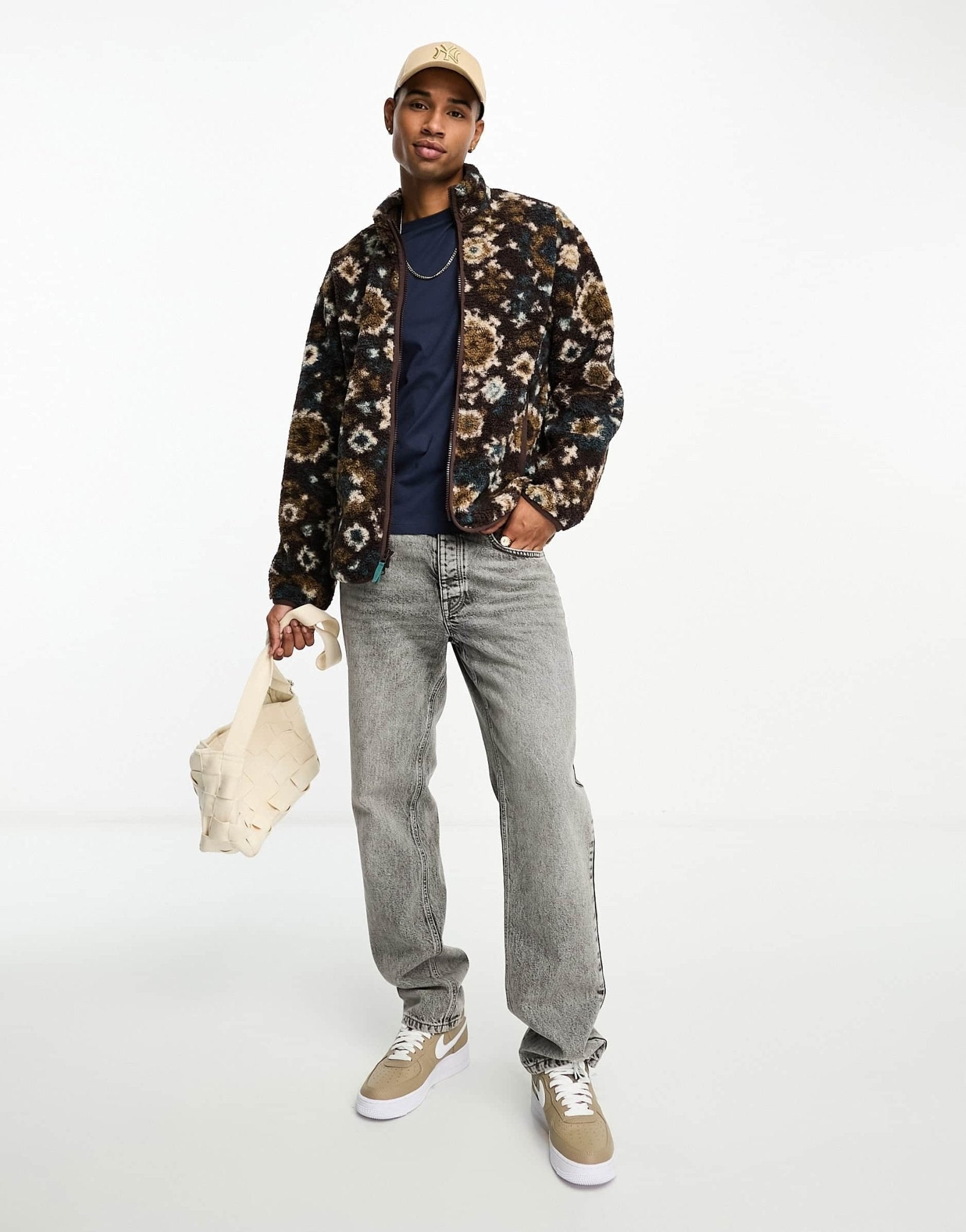 Abercrombie & Fitch tapestry print sherpa full zip jacket in brown - ASOS Sample Sale EU Store