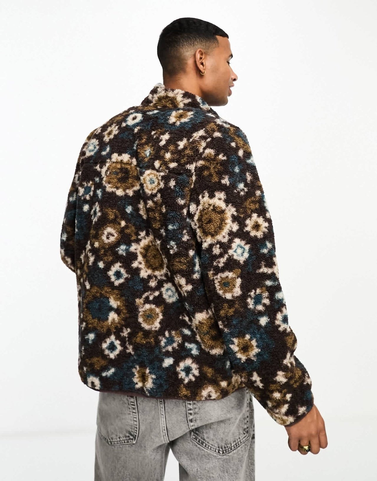 Abercrombie & Fitch tapestry print sherpa full zip jacket in brown - ASOS Sample Sale EU Store