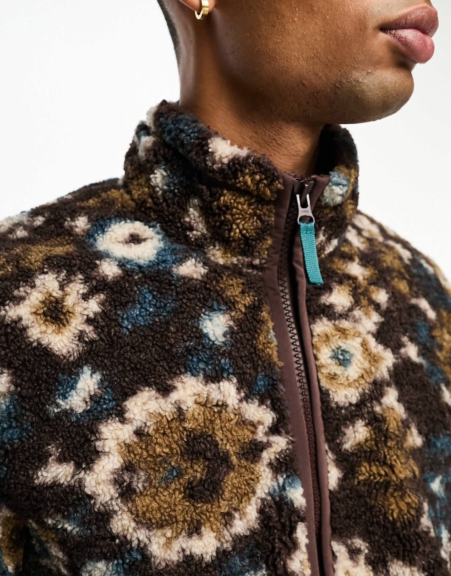 Abercrombie & Fitch tapestry print sherpa full zip jacket in brown - ASOS Sample Sale EU Store