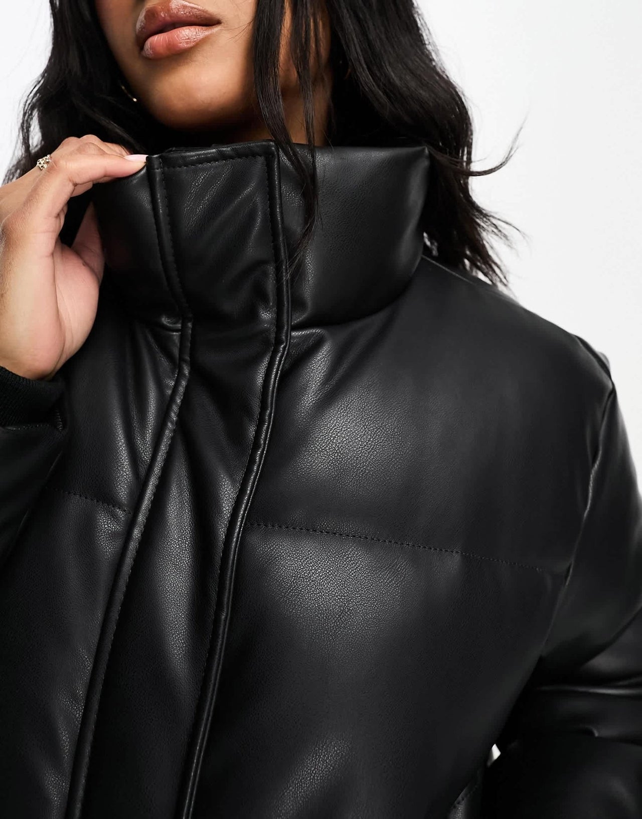 Abercrombie & Fitch ultra mini faux leather puffer jacket in black - ASOS Sample Sale EU Store