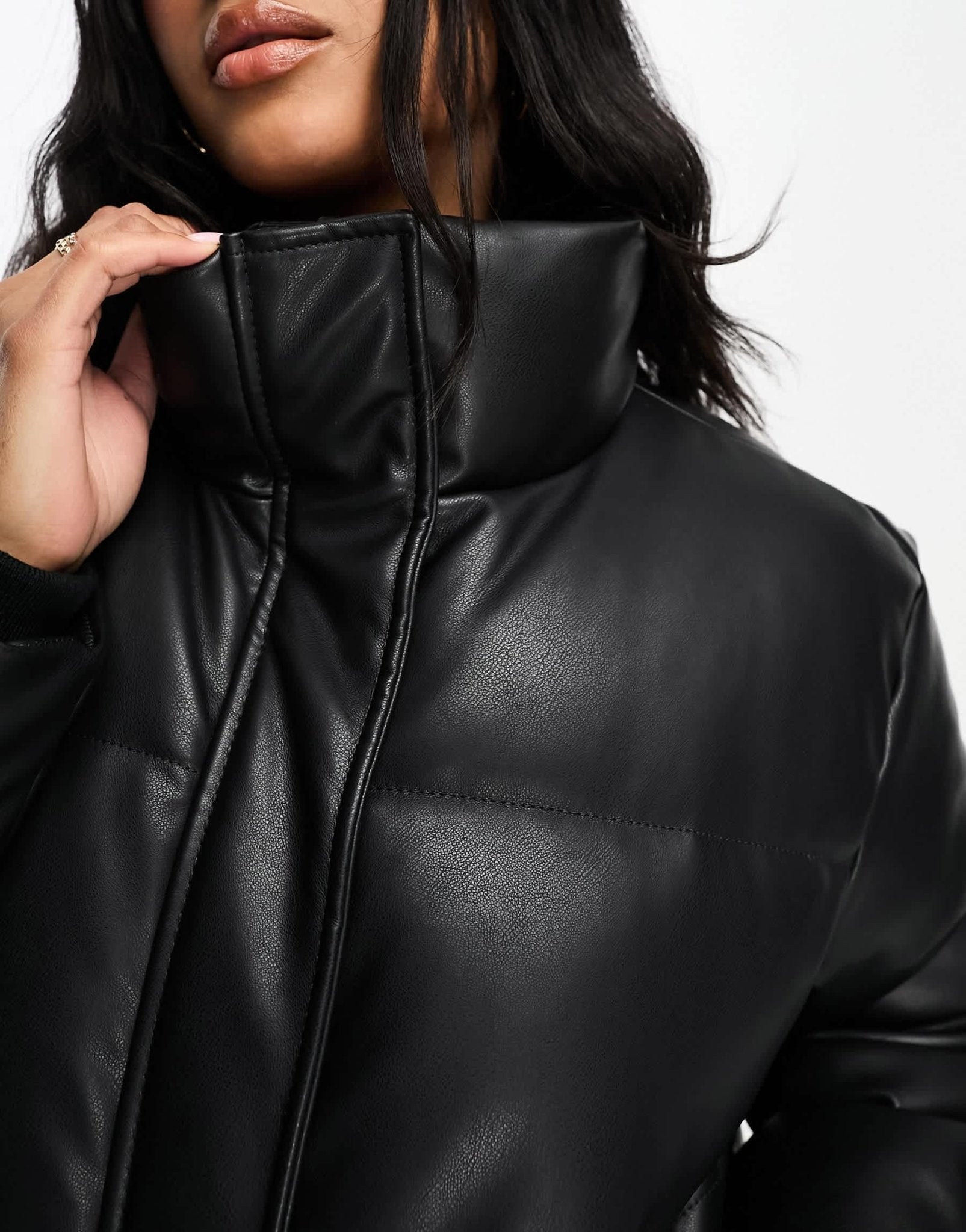 Abercrombie & Fitch ultra mini faux leather puffer jacket in black - ASOS Sample Sale EU Store
