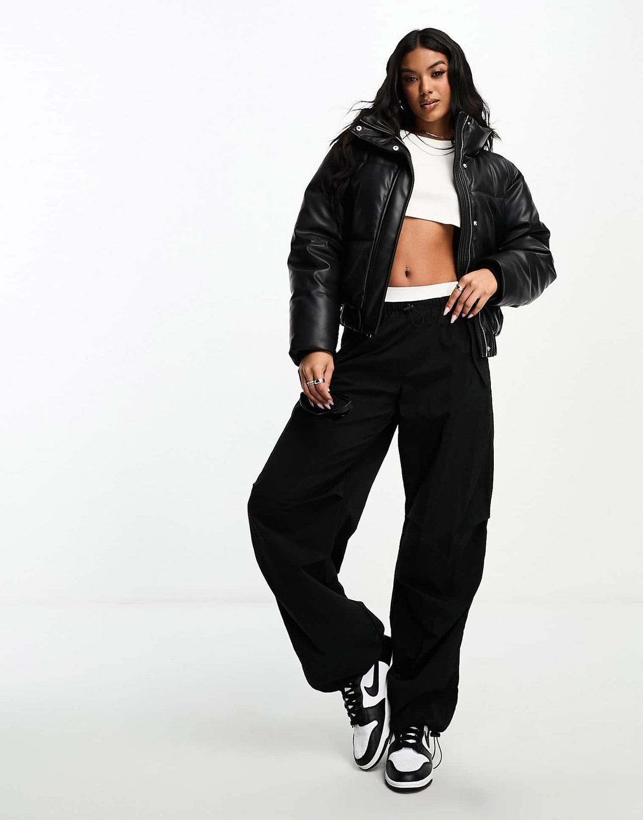 Abercrombie & Fitch ultra mini faux leather puffer jacket in black - ASOS Sample Sale EU Store