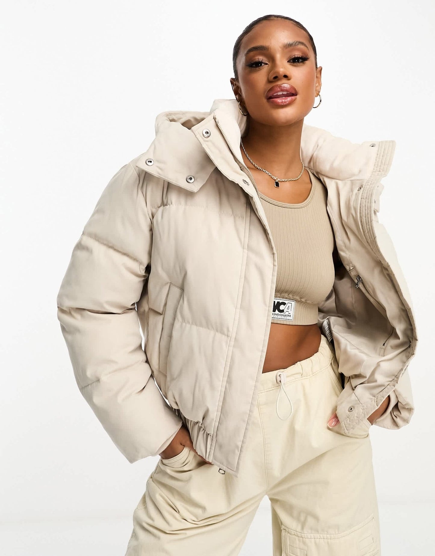 Abercrombie & Fitch ultra mini puffer jacket with hood in greige - ASOS Sample Sale EU Store