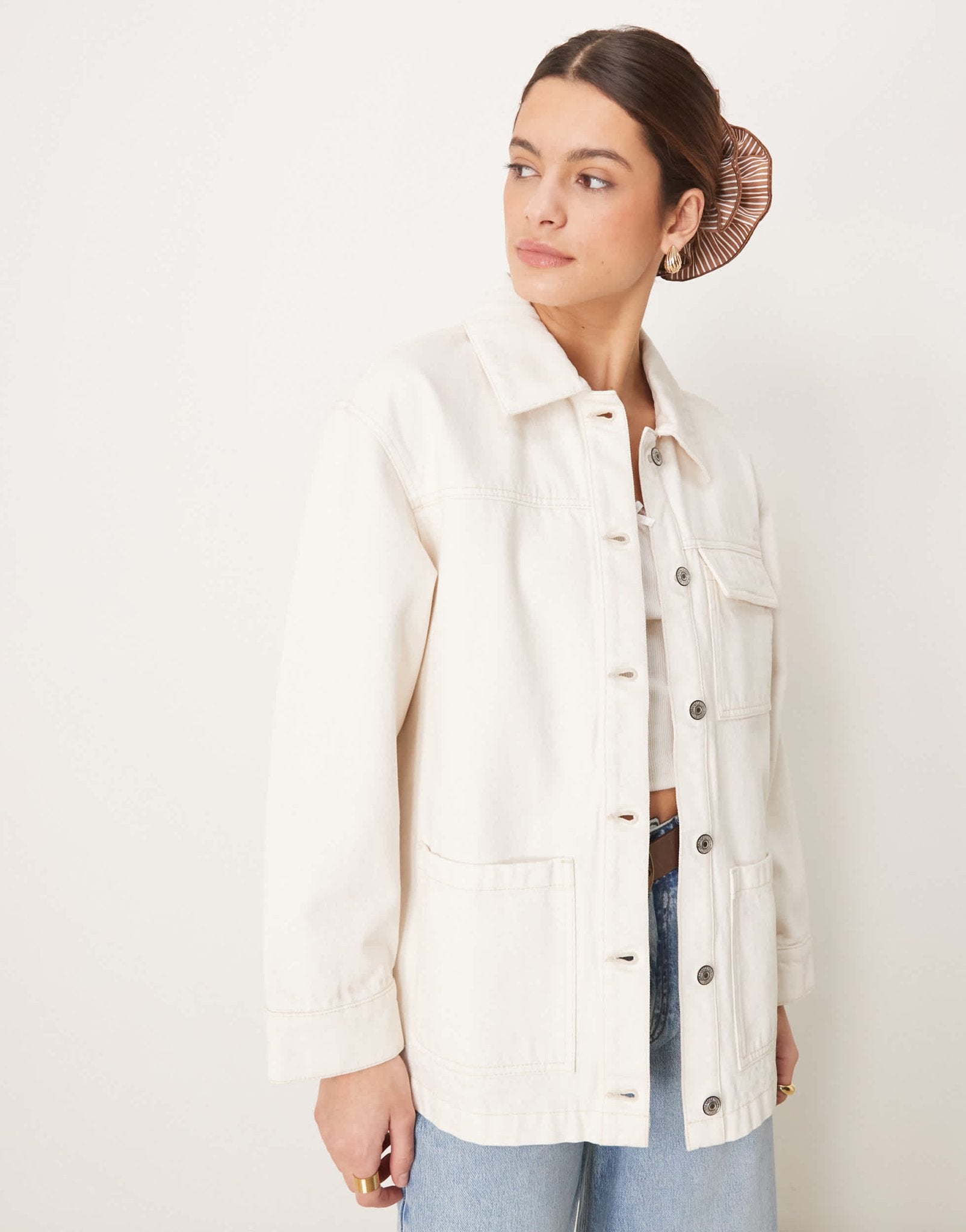 Abercrombie & Fitch utility shacket with leather collar in beige - ASOS Sample Sale EU Store