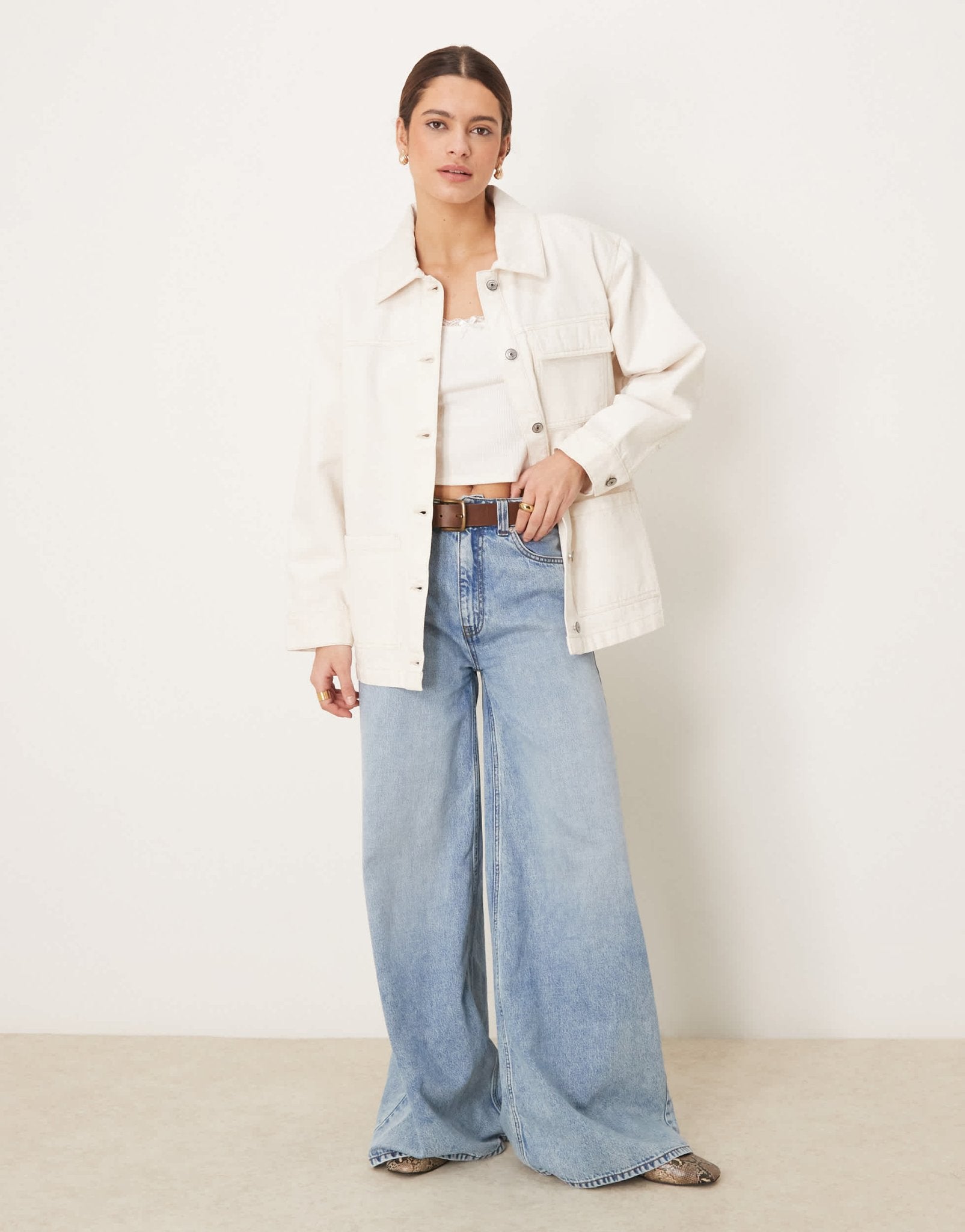 Abercrombie & Fitch utility shacket with leather collar in beige - ASOS Sample Sale EU Store
