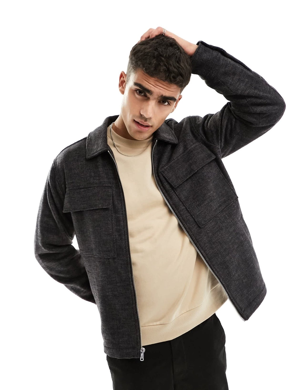 Abercrombie & Fitch wool zip front shirt jacket in black - ASOS Sample Sale EU Store