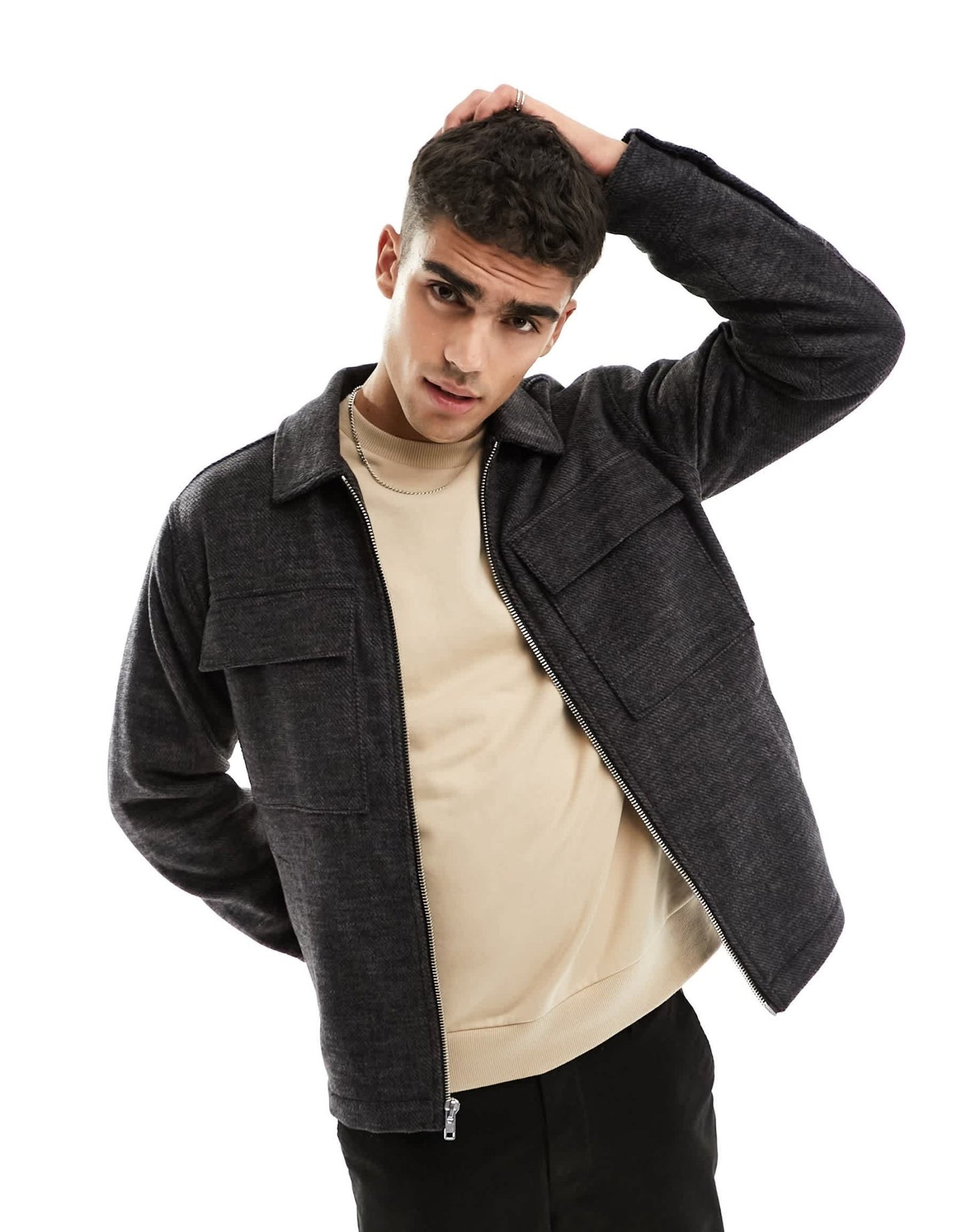 Abercrombie & Fitch wool zip front shirt jacket in black - ASOS Sample Sale EU Store