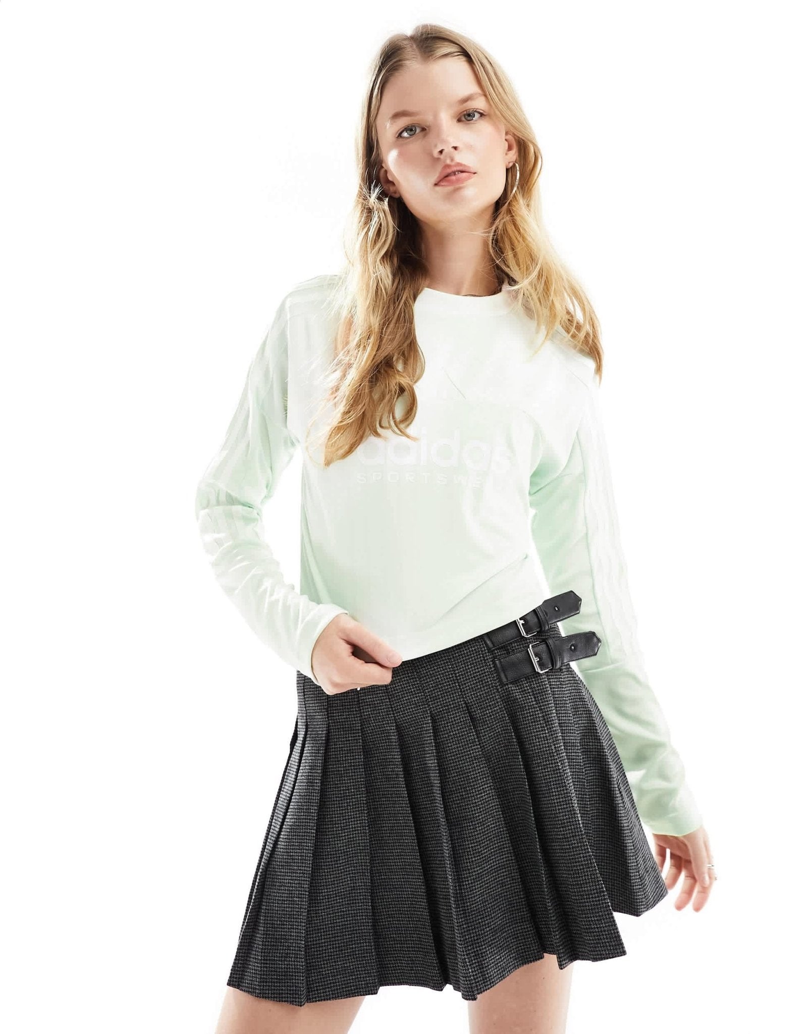 adidas Football Trio 3 - stripes long sleeve top in pale green - ASOS Sample Sale EU Store