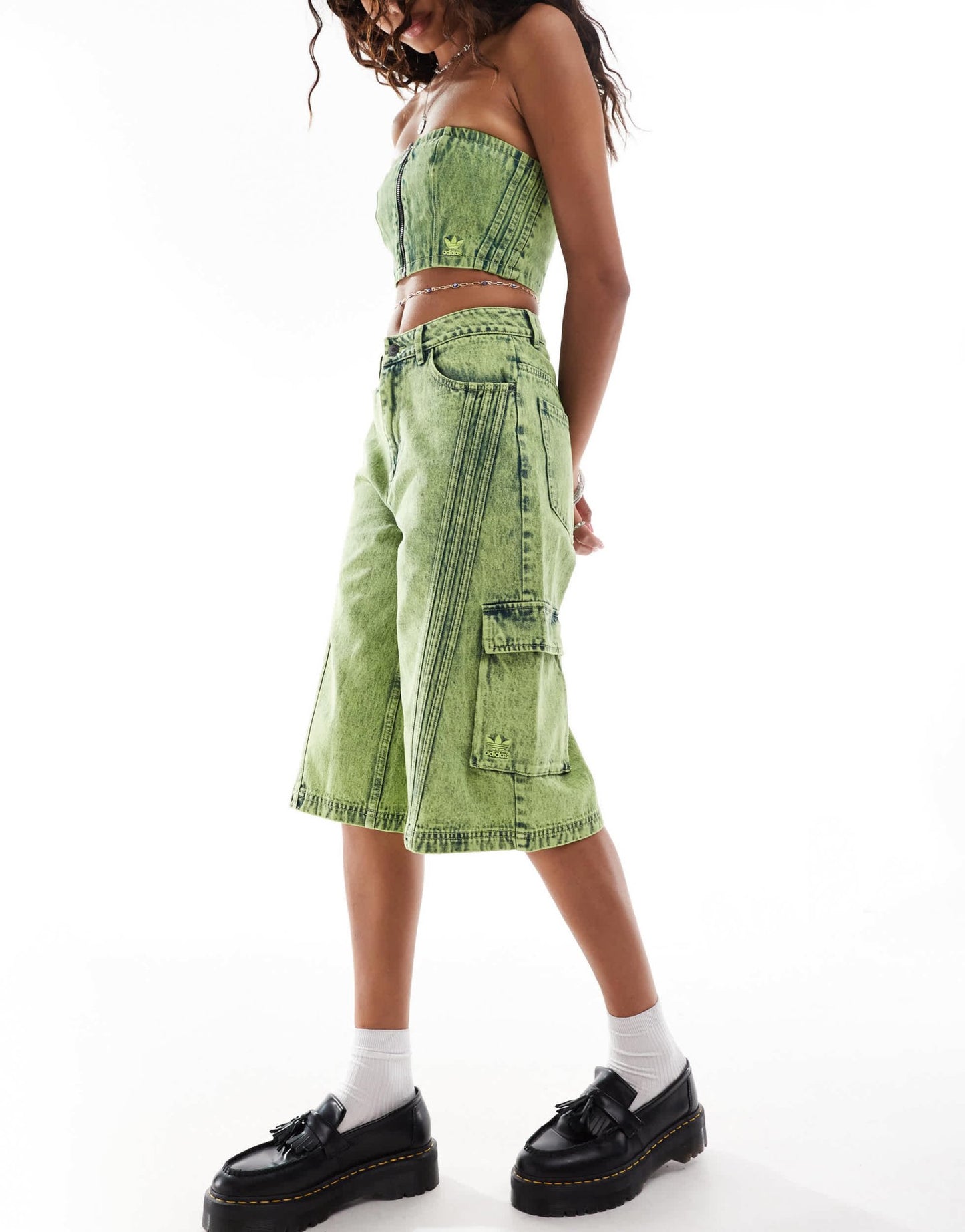 adidas Originals Adilenium denim capri short co - ord in lime wash - ASOS Sample Sale EU Store