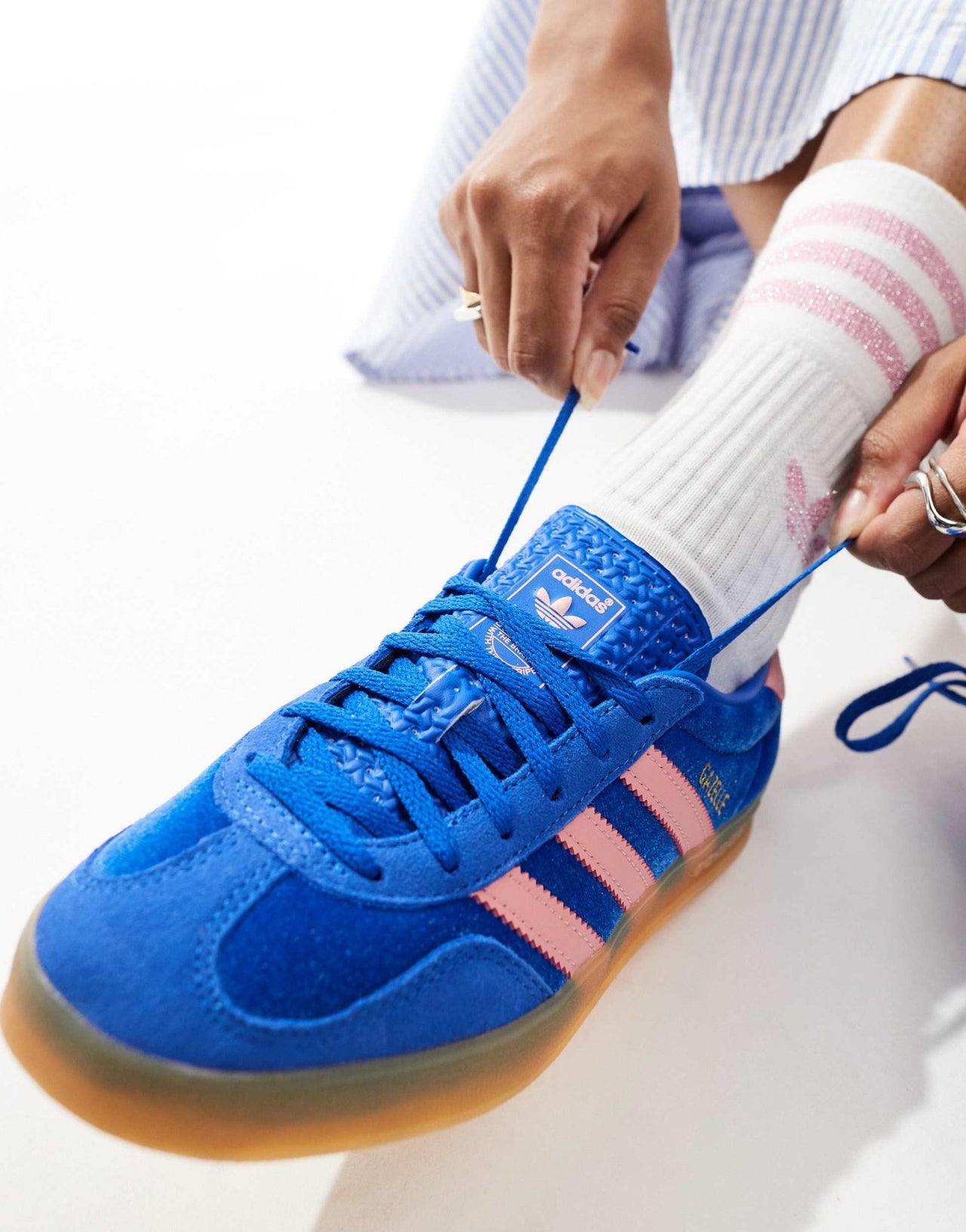 adidas Originals Gazelle Indoor trainers in blue and pink velvet - ASOS Sample Sale EU Store