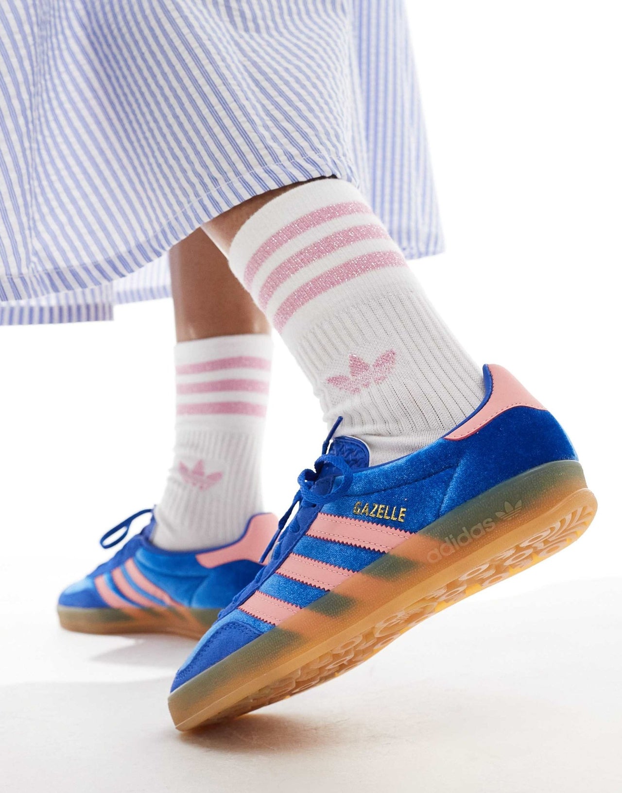adidas Originals Gazelle Indoor trainers in blue and pink velvet - ASOS Sample Sale EU Store