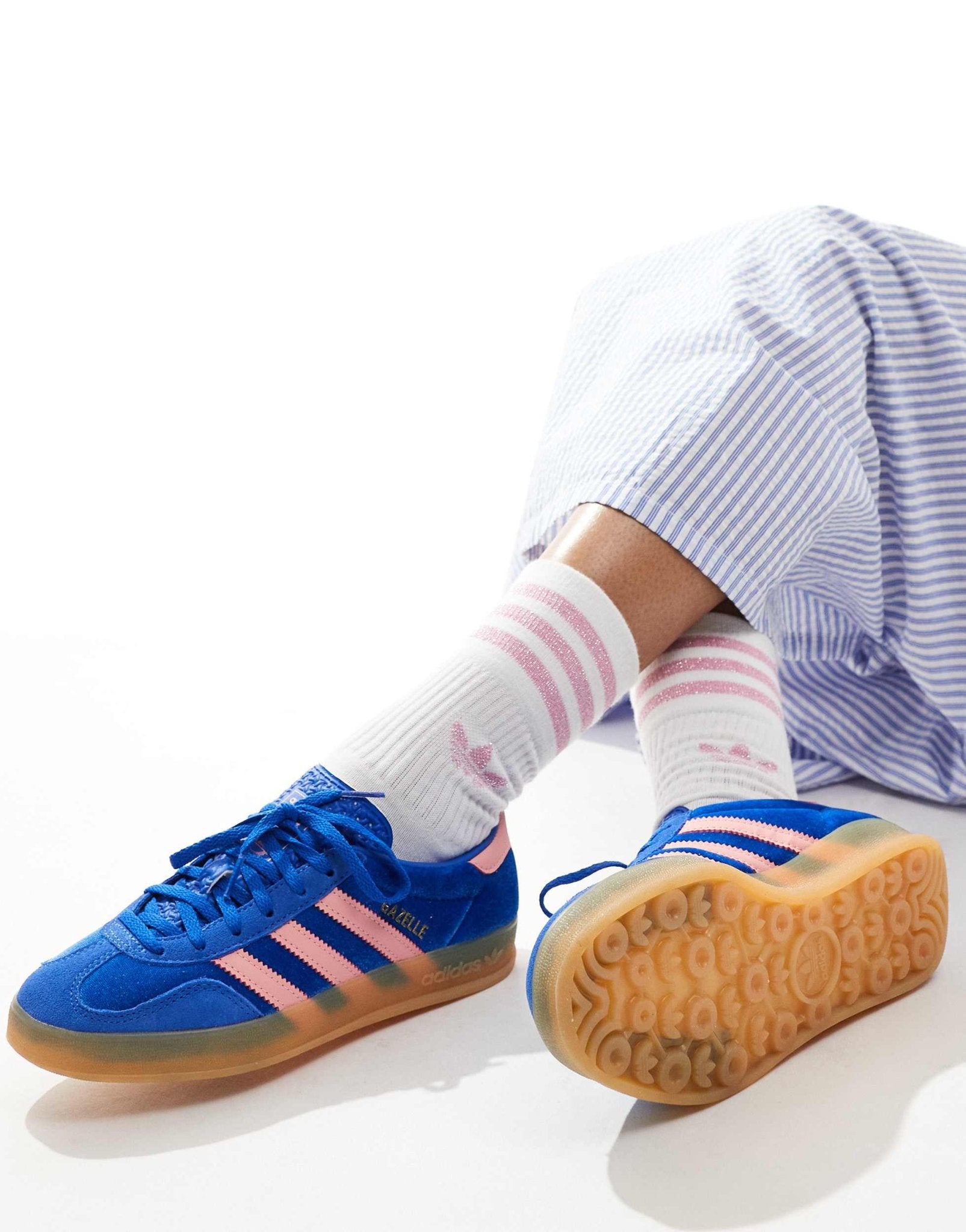 adidas Originals Gazelle Indoor trainers in blue and pink velvet - ASOS Sample Sale EU Store