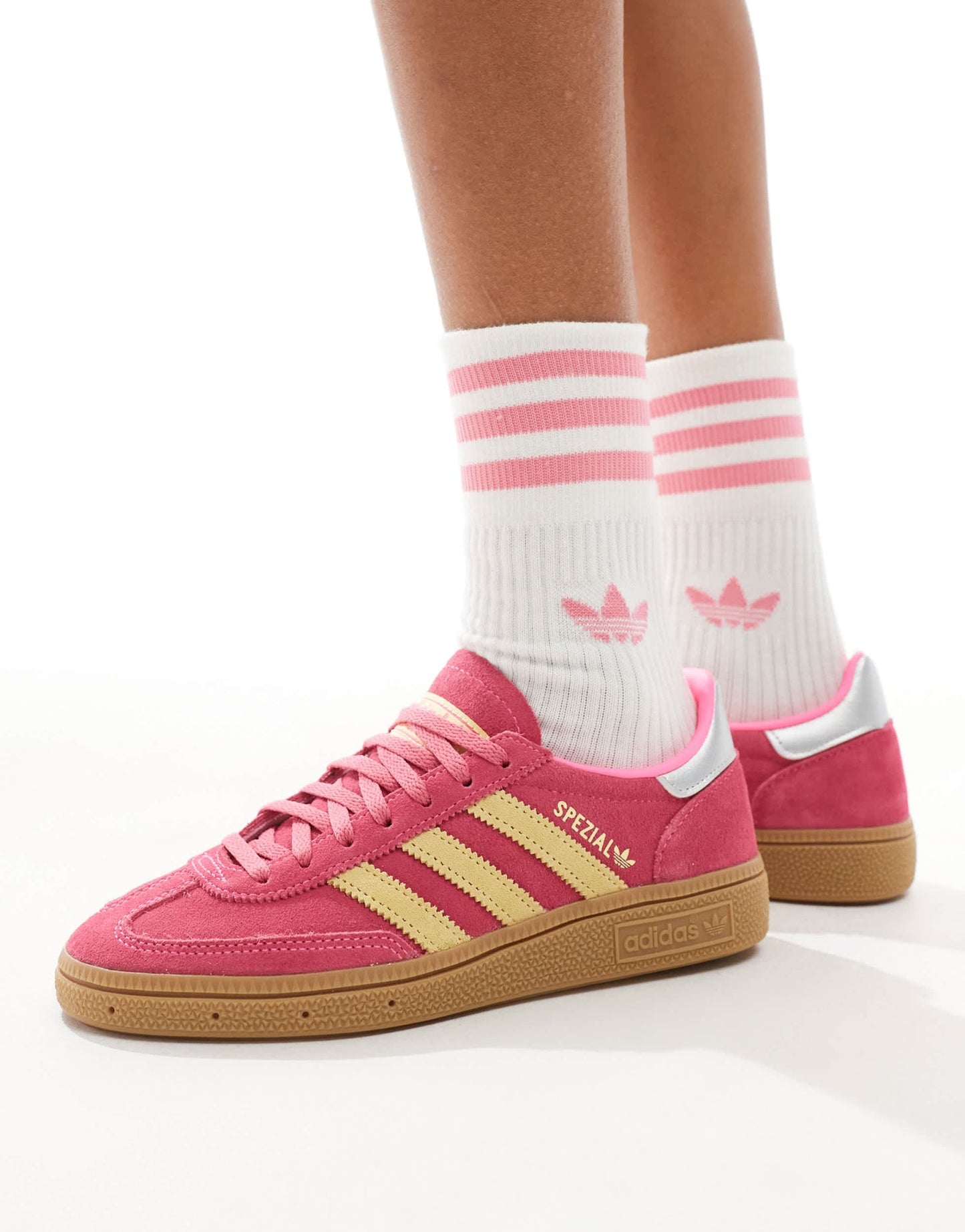 adidas Originals Handball Spezial trainers in pink and yellow with gum sole - ASOS Sample Sale EU Store