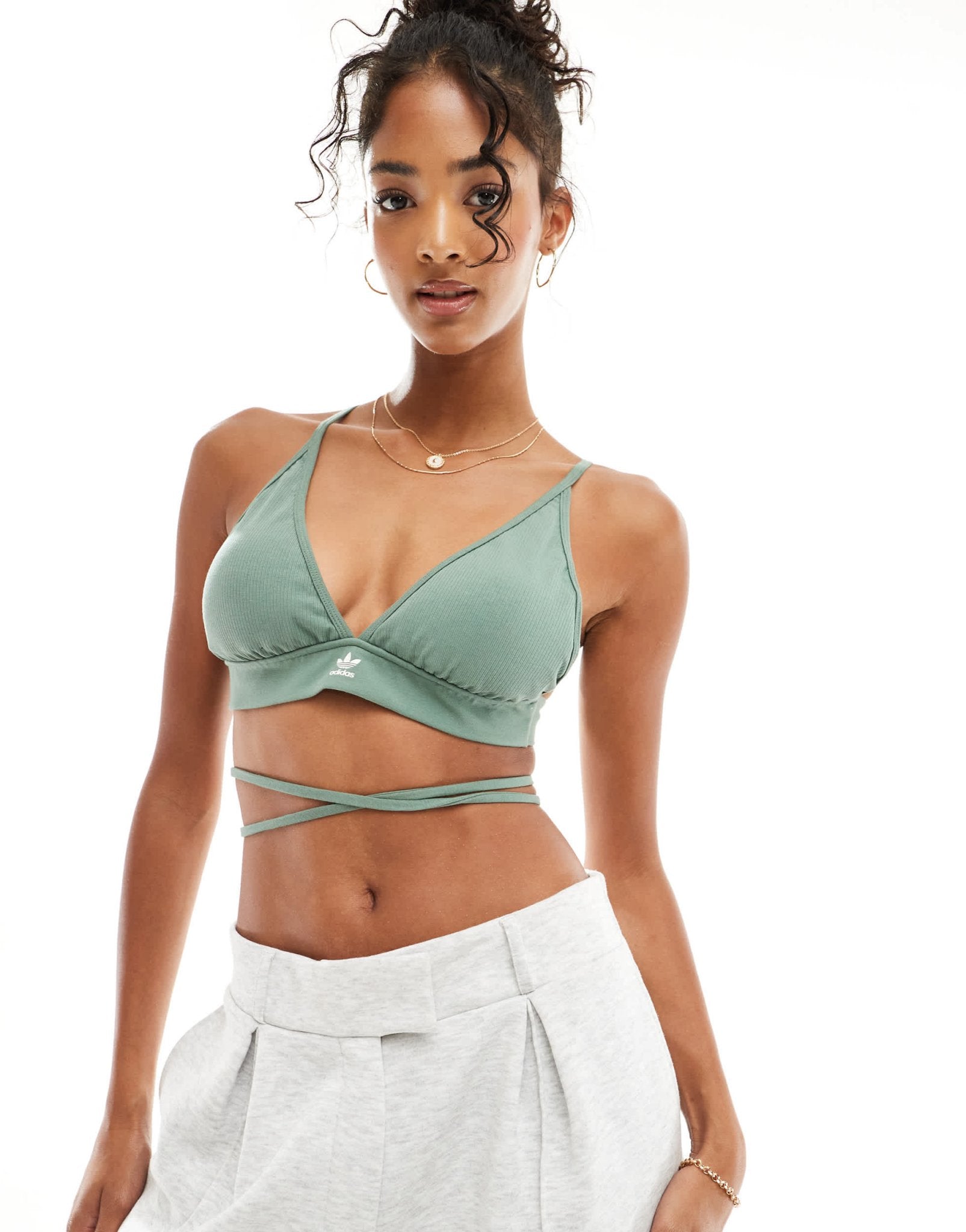 adidas Originals lace round bralet in khaki - ASOS Sample Sale EU Store