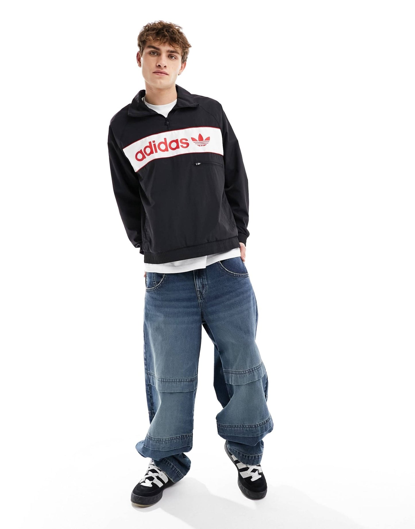 adidas Originals linear logo half zip sweatshirt in black, white and red - ASOS Sample Sale EU Store