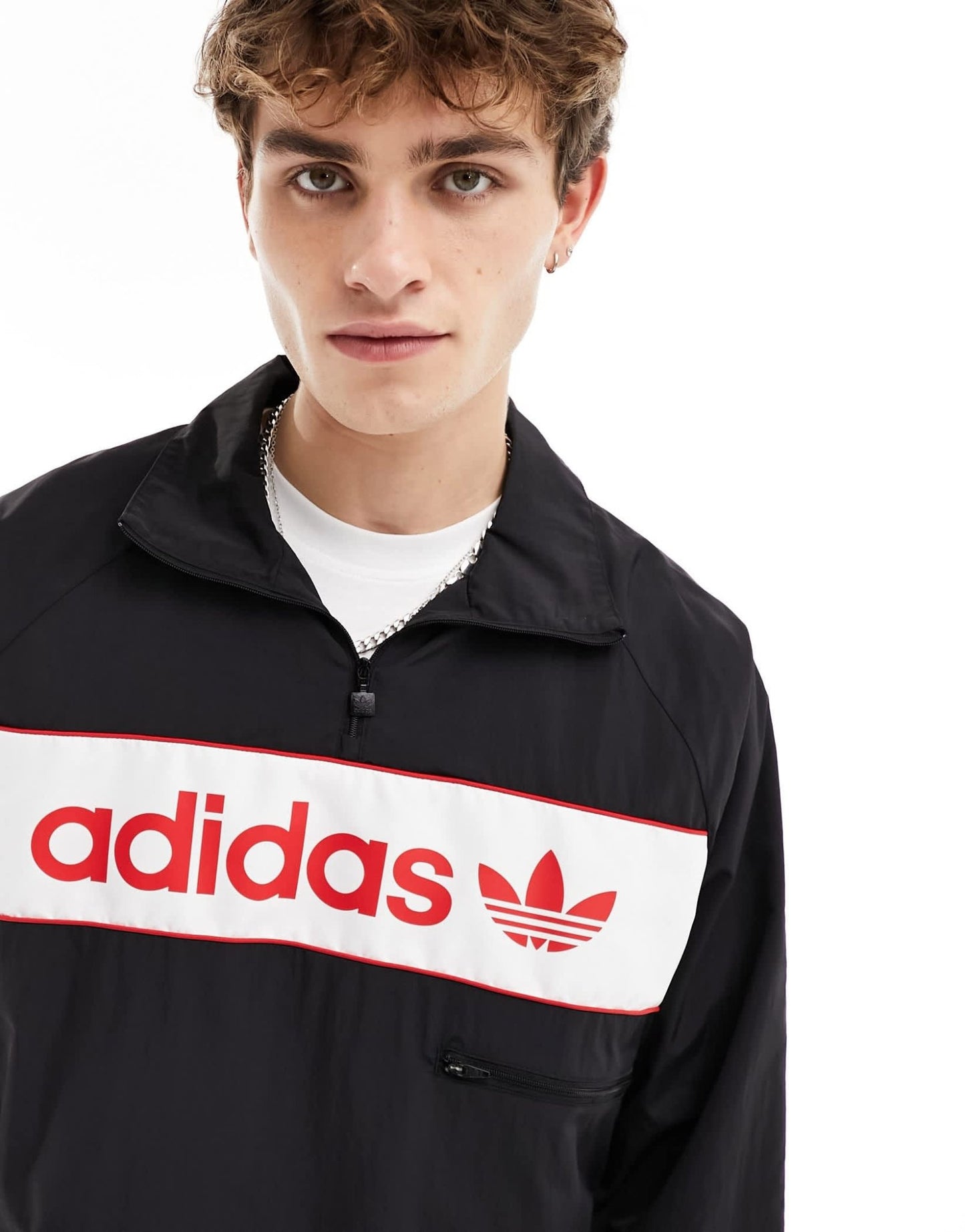 adidas Originals linear logo half zip sweatshirt in black, white and red - ASOS Sample Sale EU Store
