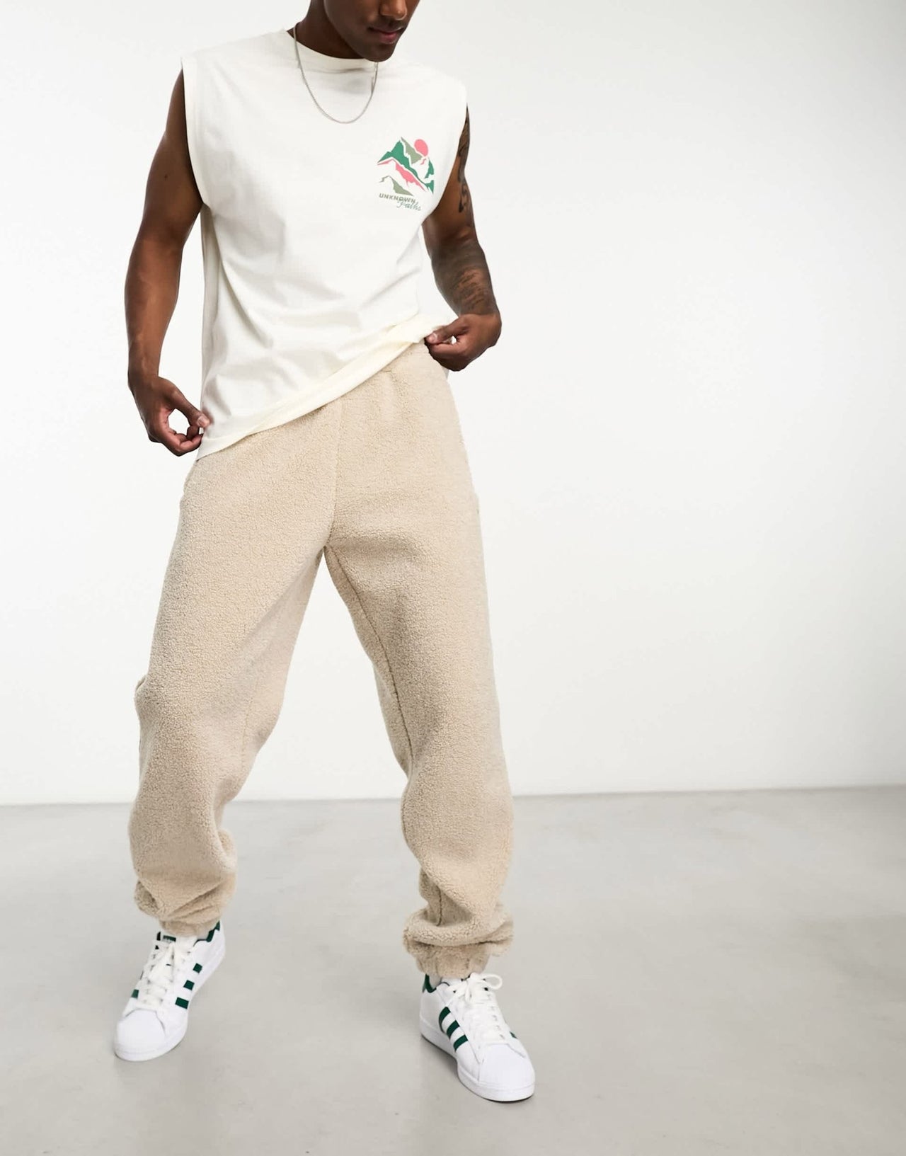 adidas Originals Premium Essentials teddy fleece joggers in beige - ASOS Sample Sale EU Store