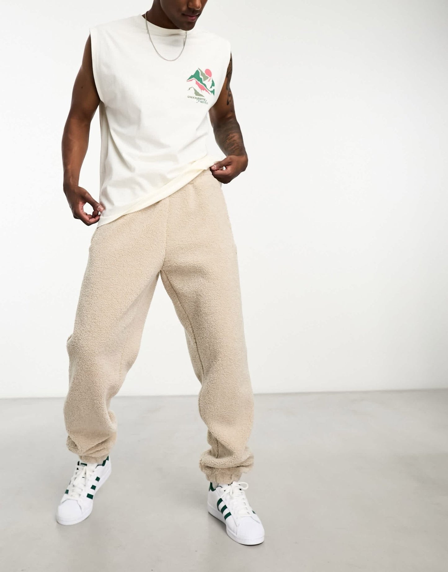 adidas Originals Premium Essentials teddy fleece joggers in beige - ASOS Sample Sale EU Store