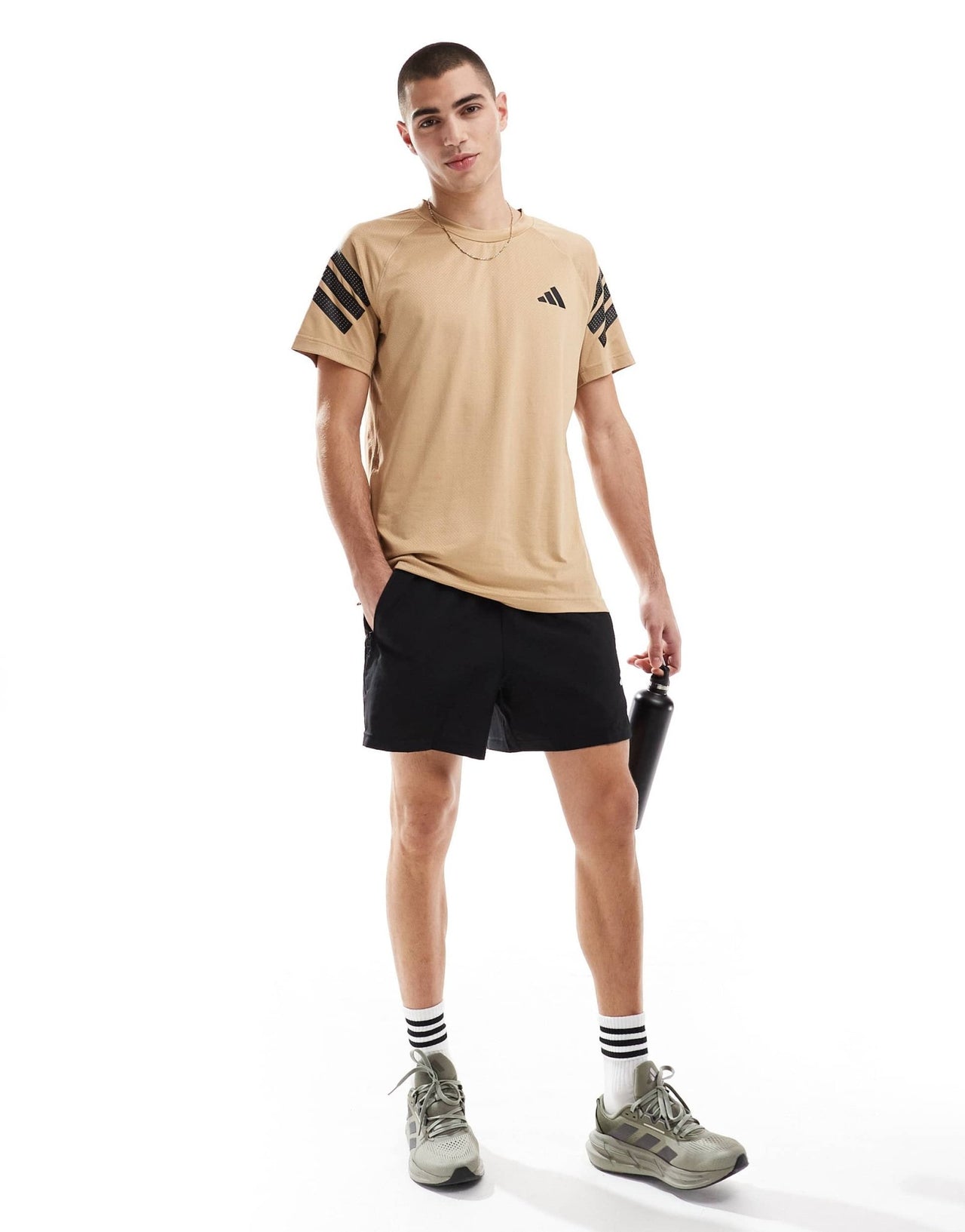 adidas Training Essentials Gym+ t-shirt with 3 stripe detail in stone - ASOS Sample Sale EU Store