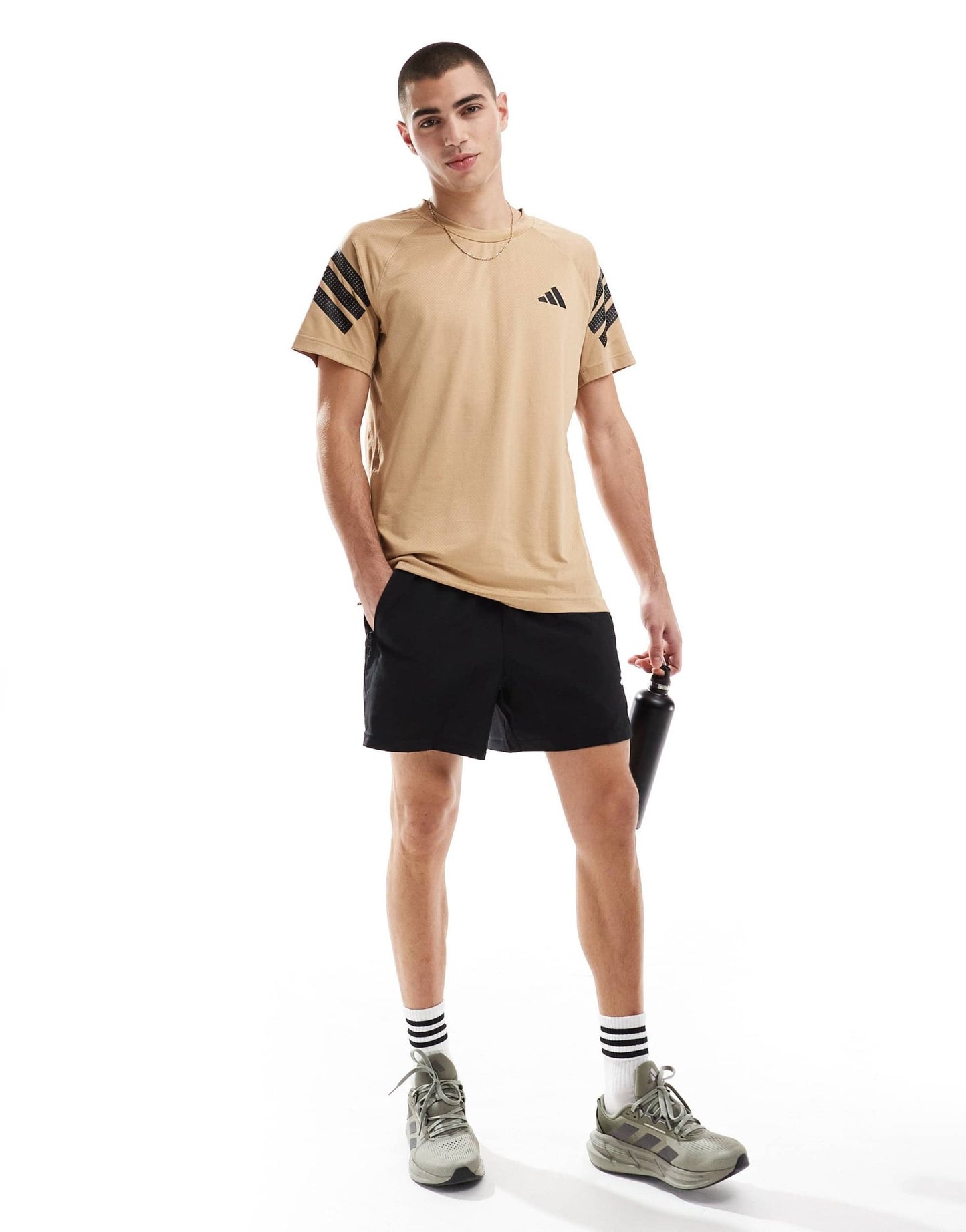 adidas Training Essentials Gym+ t-shirt with 3 stripe detail in stone - ASOS Sample Sale EU Store