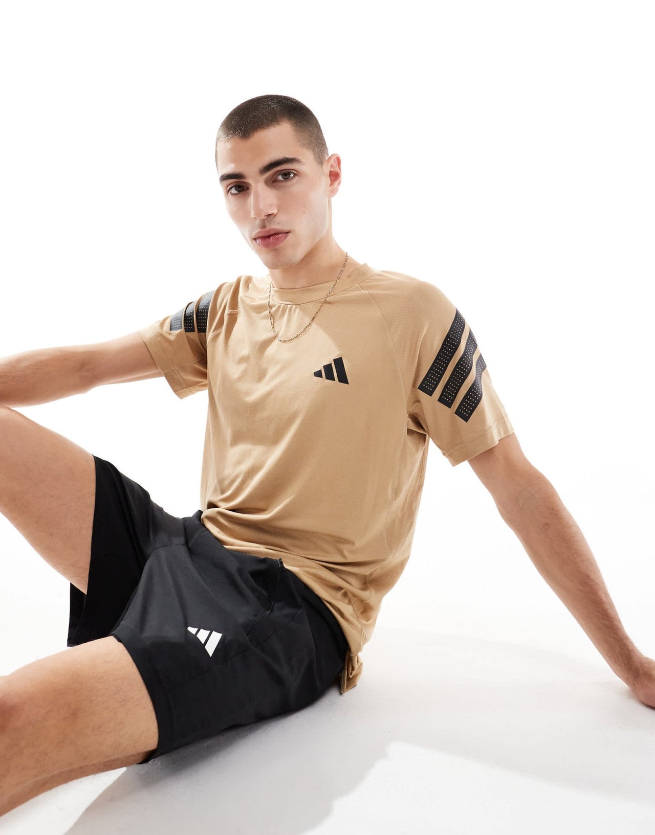 adidas Training Essentials Gym+ t-shirt with 3 stripe detail in stone - ASOS Sample Sale EU Store