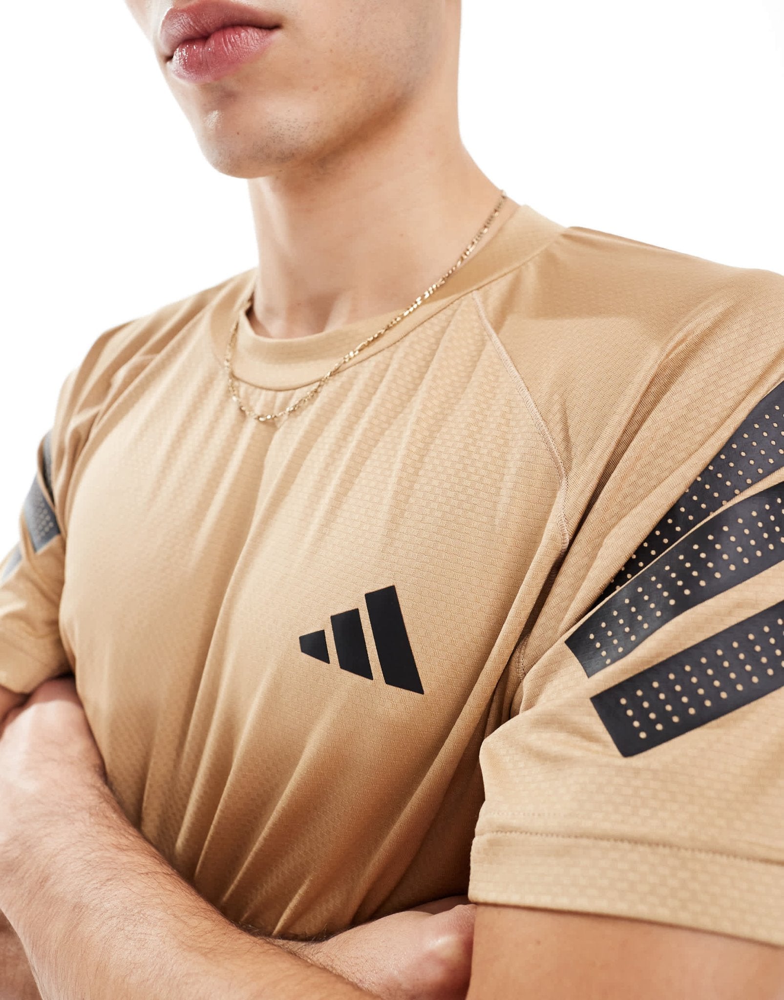 adidas Training Essentials Gym+ t-shirt with 3 stripe detail in stone - ASOS Sample Sale EU Store