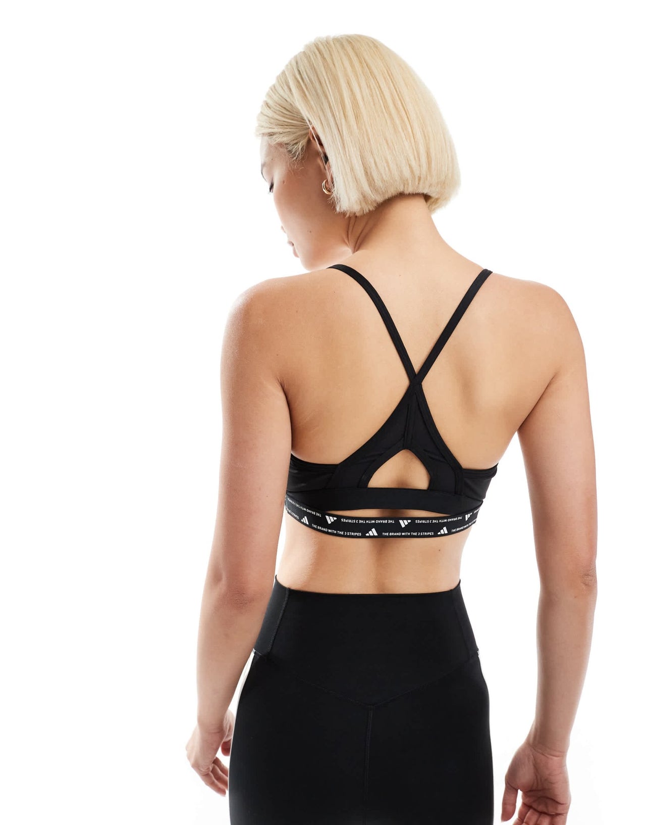 adidas Training Essentials light support 3 stripe sports bra in black - ASOS Sample Sale EU Store
