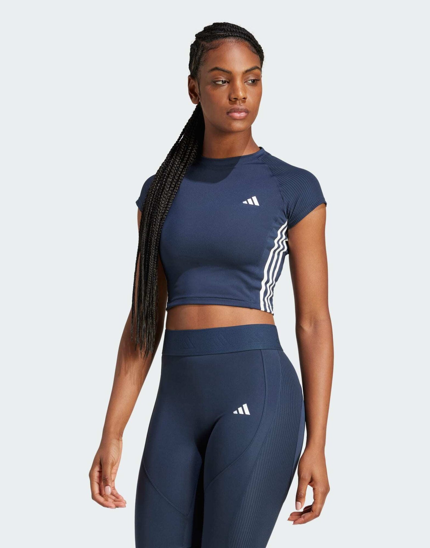 adidas Training Hyperglam cropped t-shirt in dark blue - ASOS Sample Sale EU Store