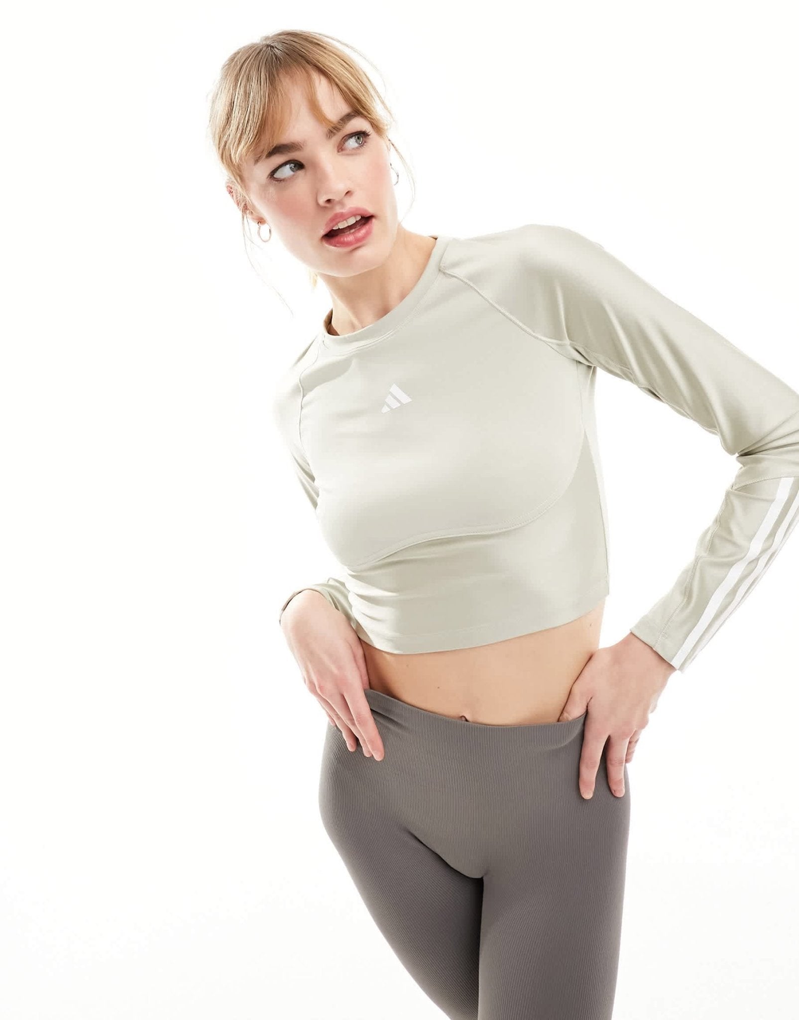adidas Training Hyperglam long sleeve crop top in beige - ASOS Sample Sale EU Store