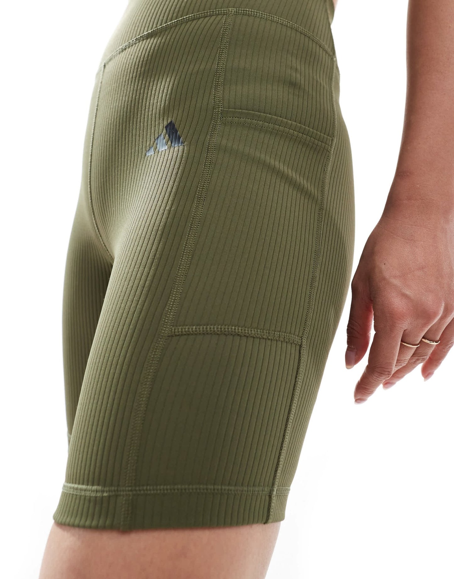 adidas Training Optime ribbed legging short with phone pocket in olive green - ASOS Sample Sale EU Store