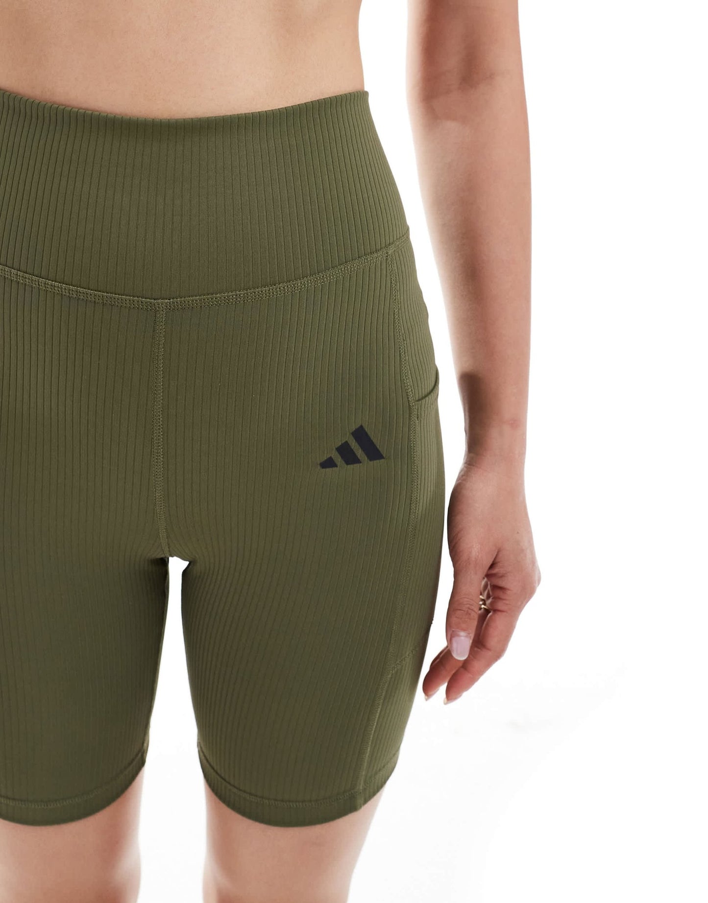 adidas Training Optime ribbed legging short with phone pocket in olive green - ASOS Sample Sale EU Store