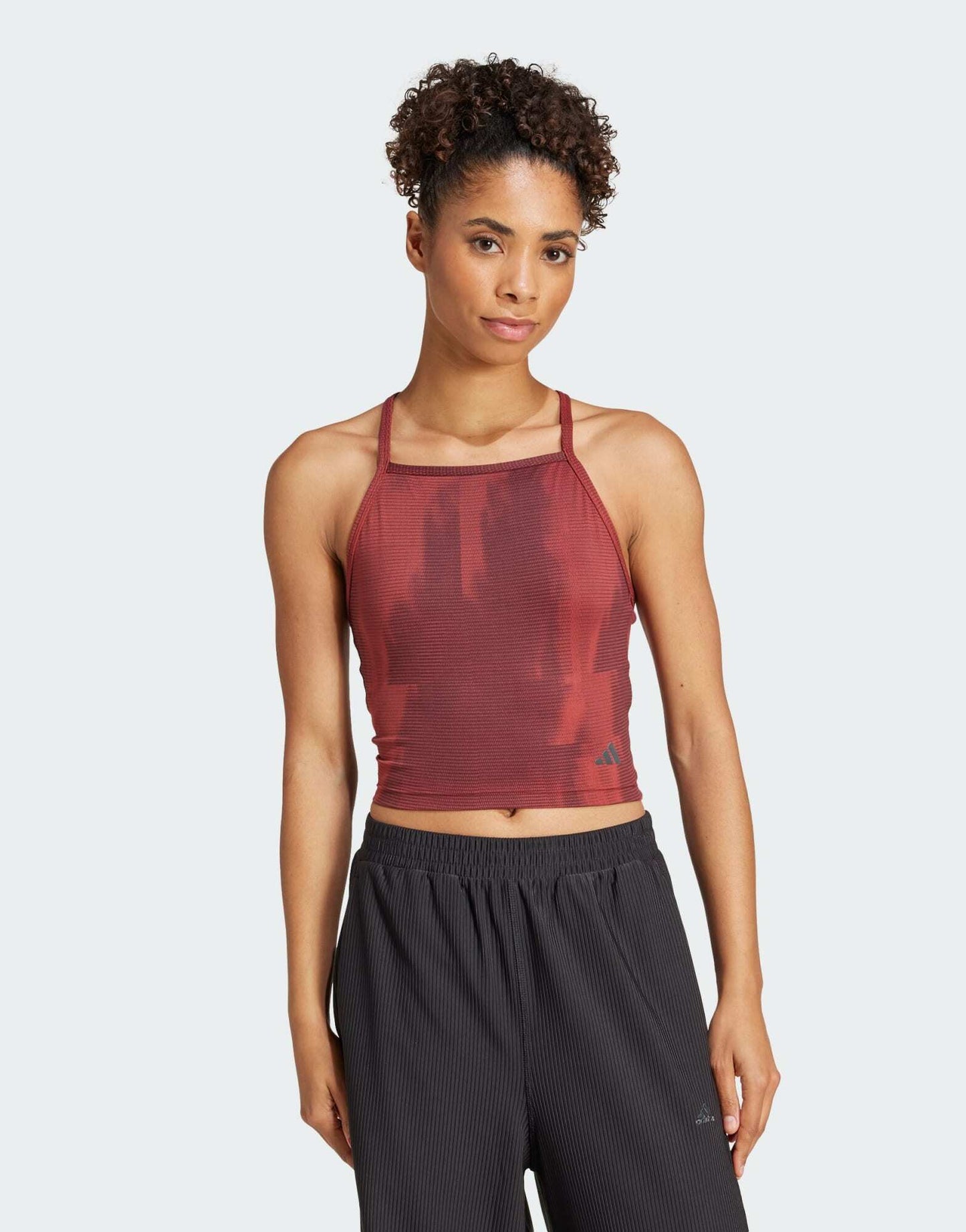 adidas Training Yoga strap back vest top in burgundy print - ASOS Sample Sale EU Store