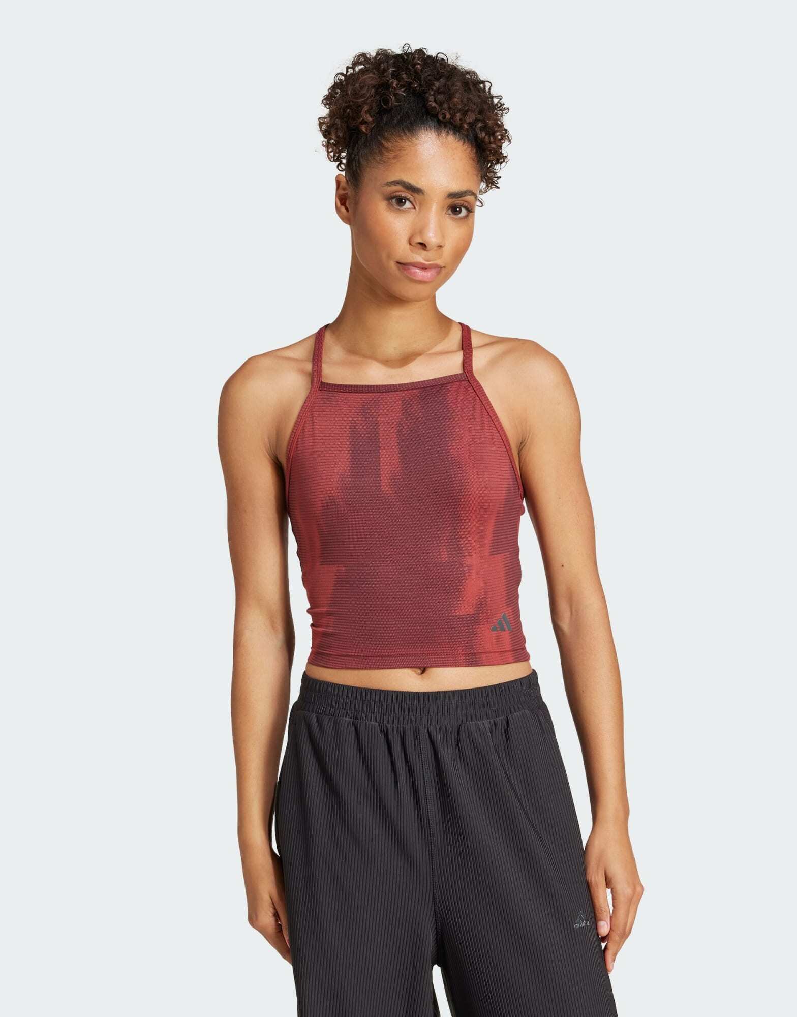 adidas Training Yoga strap back vest top in burgundy print - ASOS Sample Sale EU Store