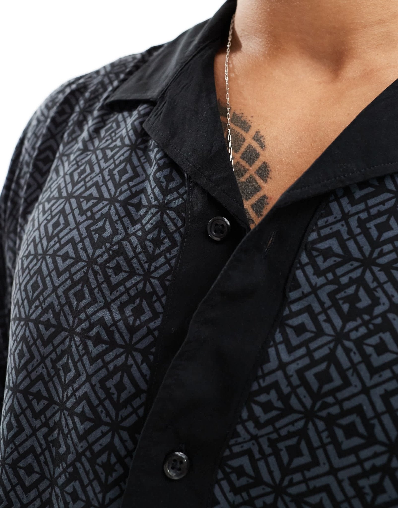 ADPT oversized revere collar shirt with boarder print in grey - ASOS Sample Sale EU Store