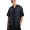 ADPT oversized revere collar shirt with boarder print in grey