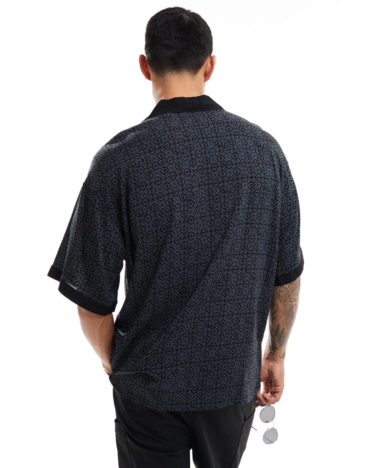 ADPT oversized revere collar shirt with boarder print in grey - ASOS Sample Sale EU Store