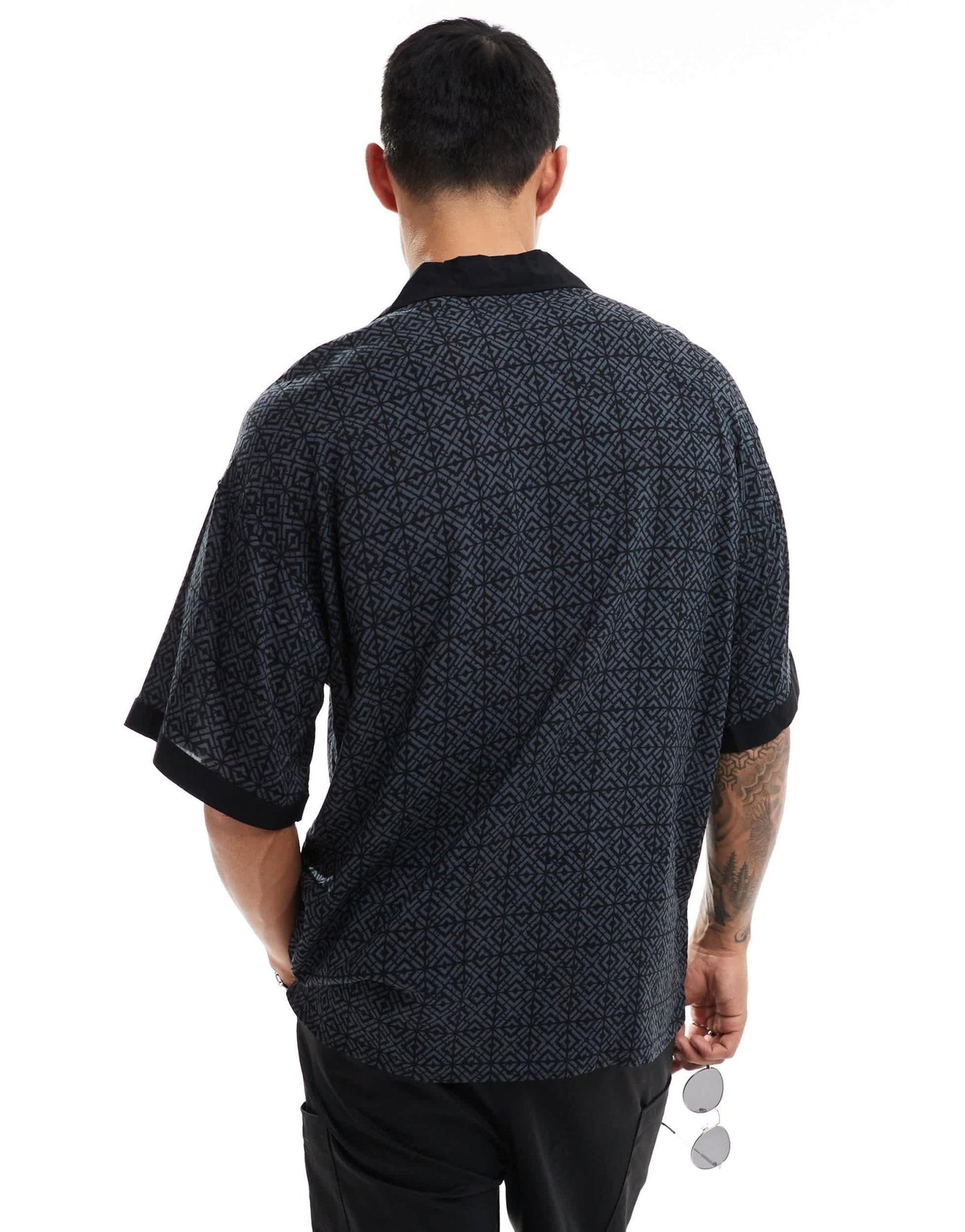 ADPT oversized revere collar shirt with boarder print in grey - ASOS Sample Sale EU Store
