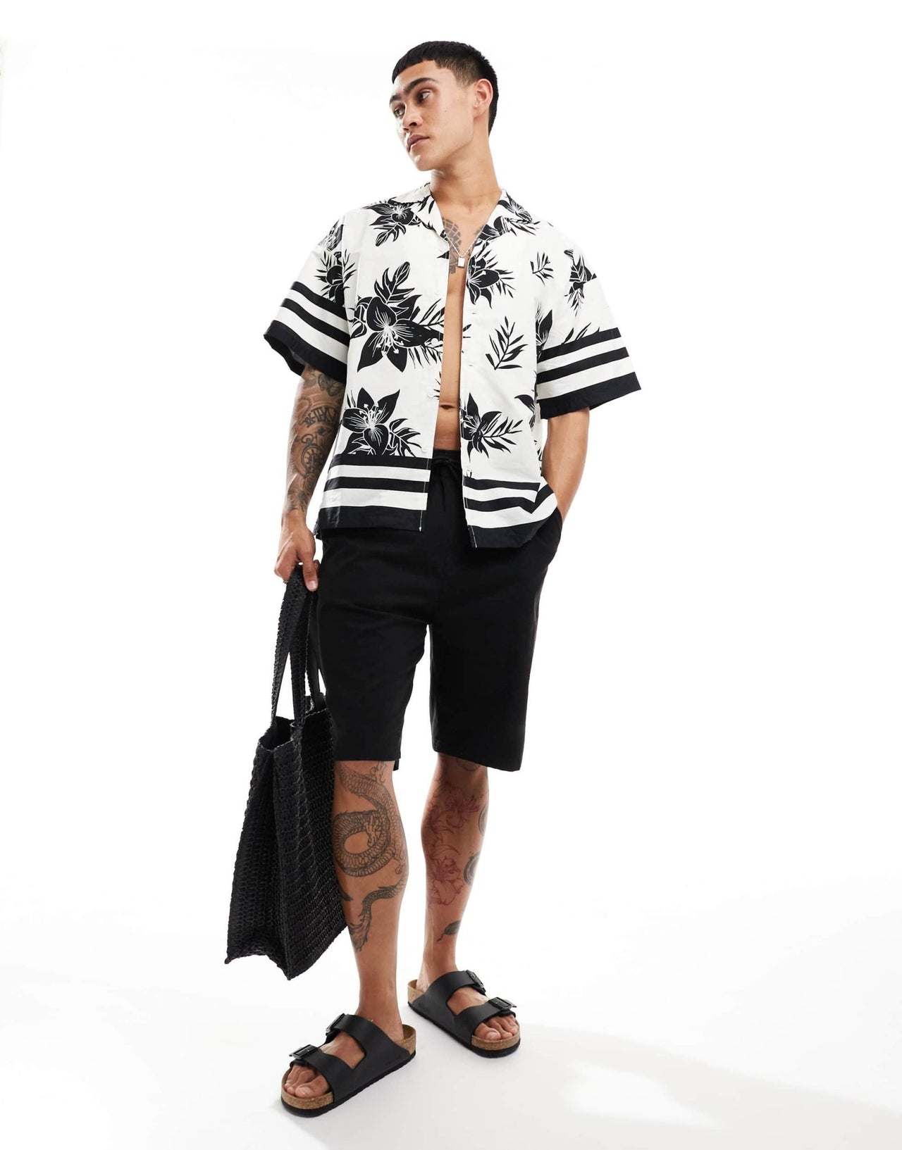 ADPT oversized revere collar shirt with flower placement print in white - ASOS Sample Sale EU Store