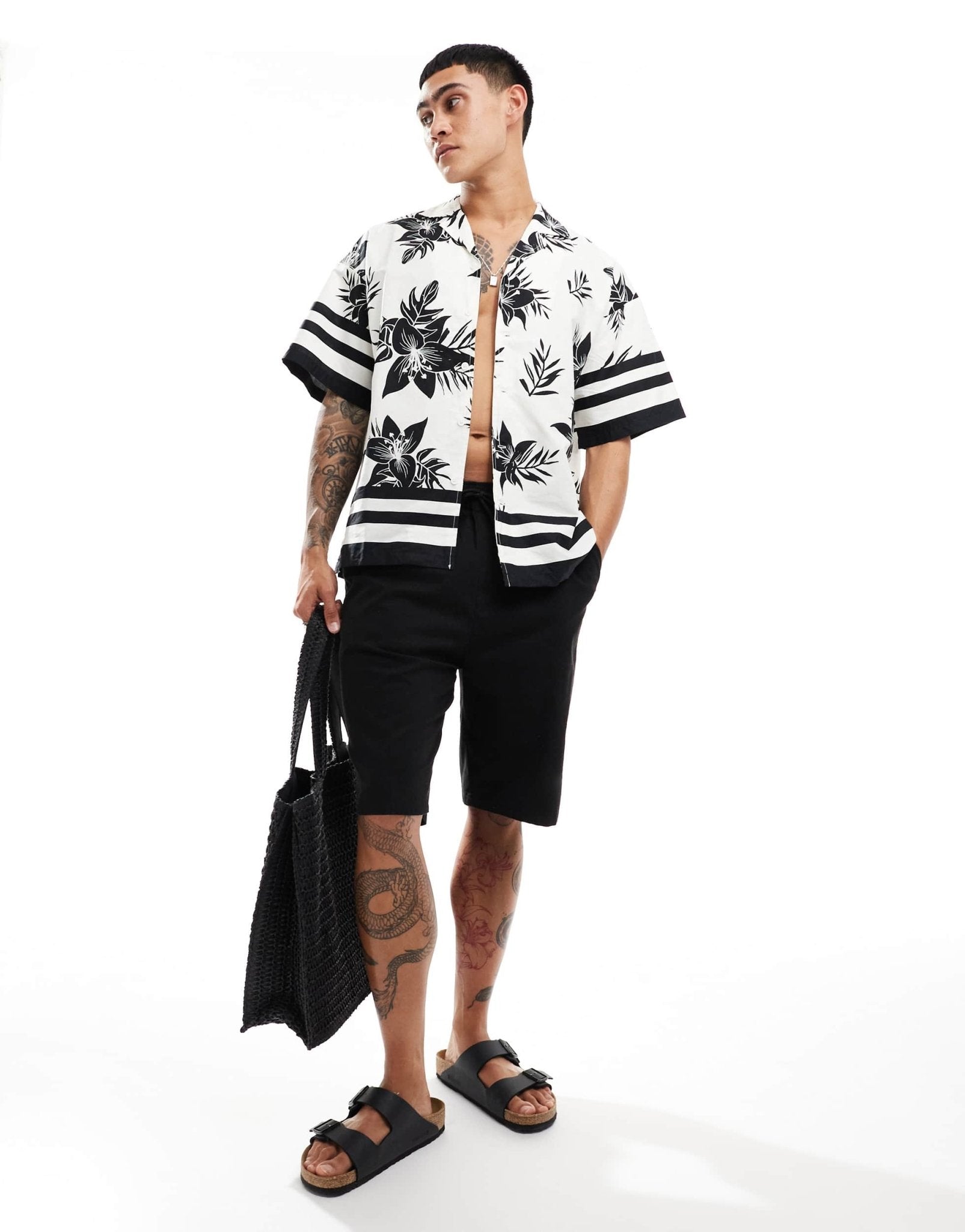 ADPT oversized revere collar shirt with flower placement print in white - ASOS Sample Sale EU Store