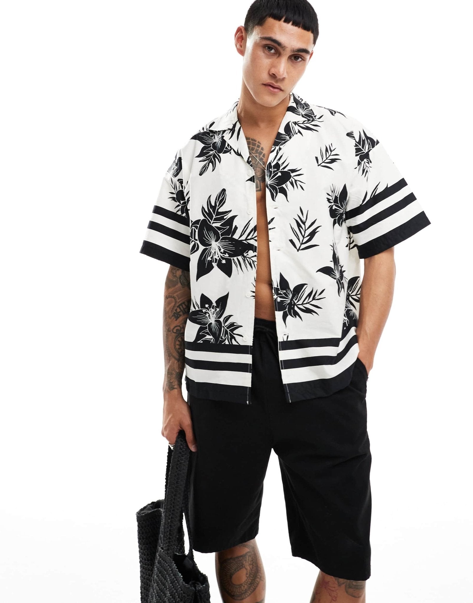 ADPT oversized revere collar shirt with flower placement print in white - ASOS Sample Sale EU Store